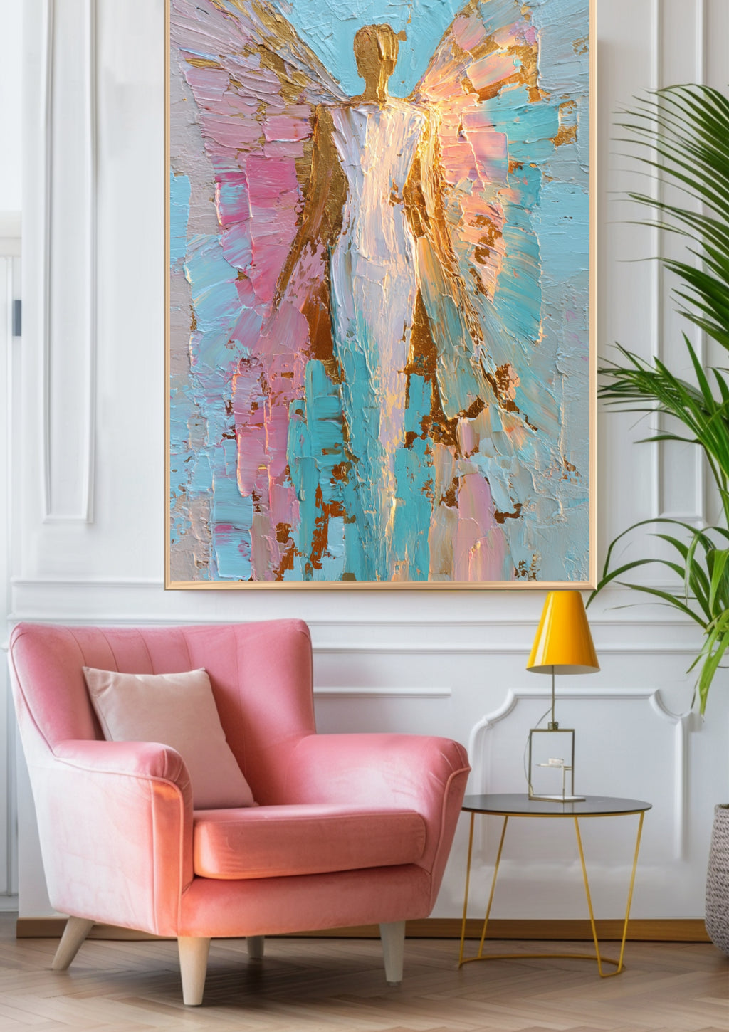 Poster-Engel Wandbild Türkis Gold – Premium Poster moderne Wandkunst Boho Stil