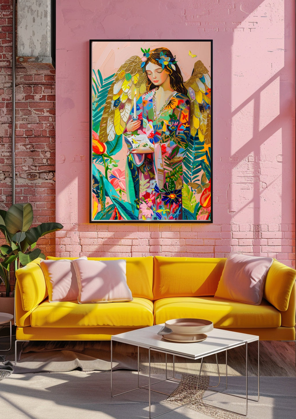 Poster-Engel Poster Boho Goldflügel – Premium Wandkunst mit Blumen Kleid und Kerze für Wohnzimmer Wanddeko ästhetische Kunst