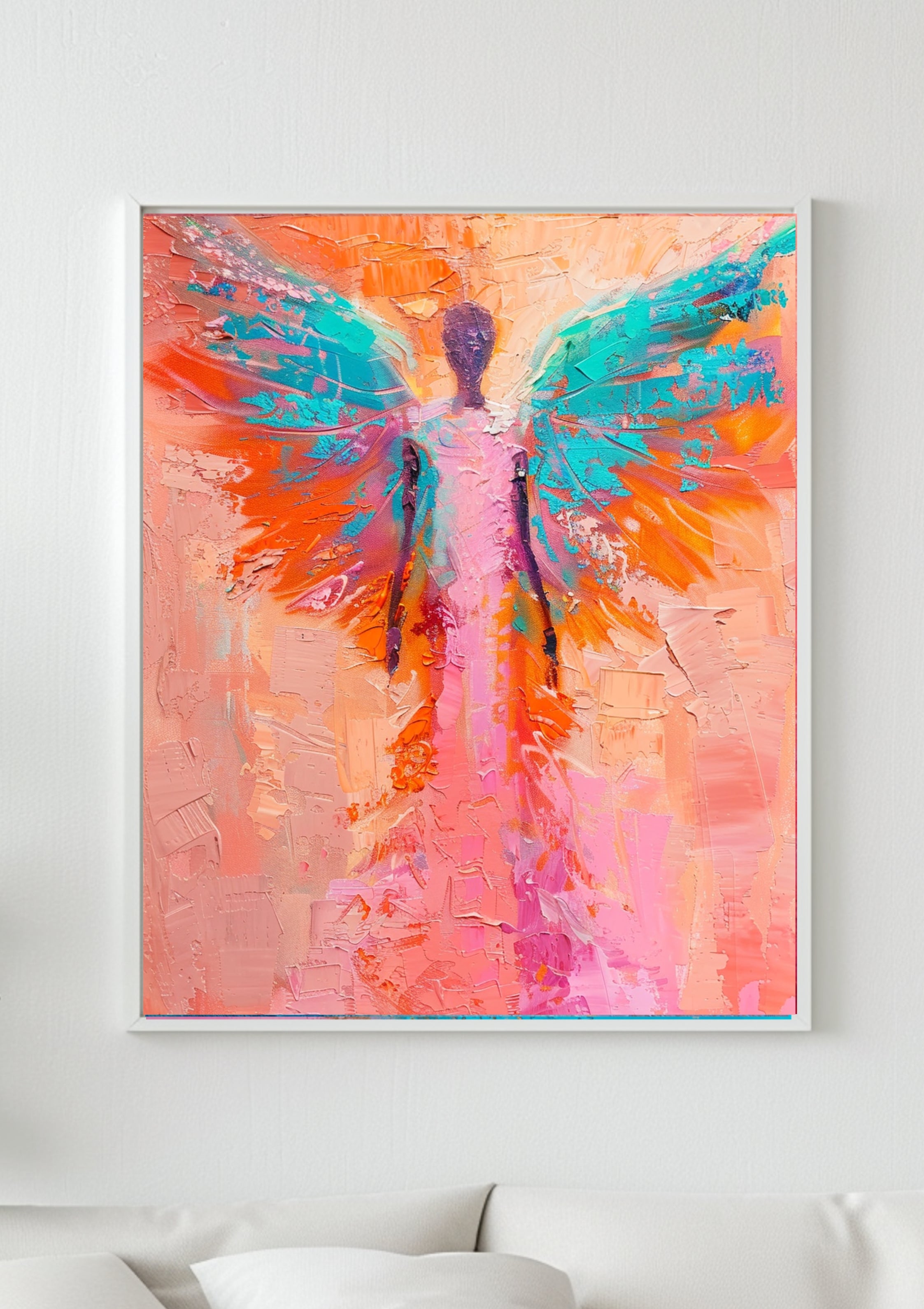 Poster-Engel Wandbild Pink Orange Türkis – Moderne Wandkunst mit Flügeln Boho Stil