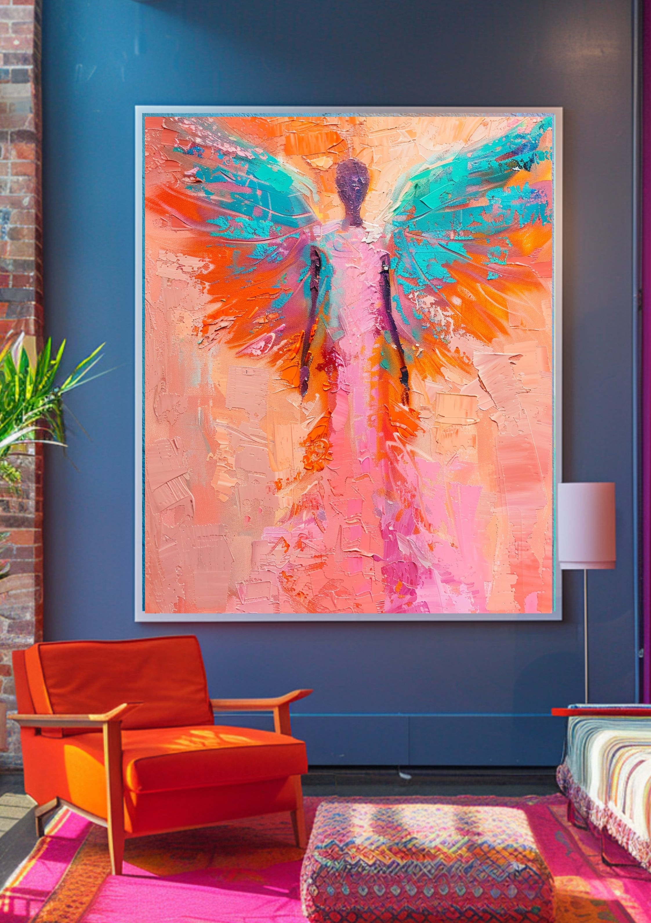 Poster-Engel Wandbild Pink Orange Türkis – Moderne Wandkunst mit Flügeln Boho Stil