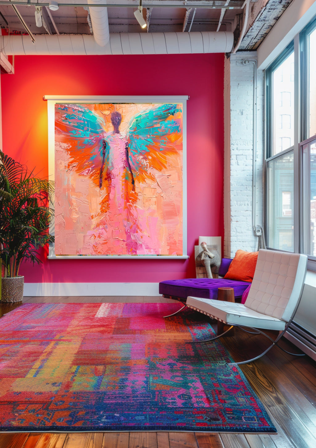 Poster-Engel Wandbild Pink Orange Türkis – Moderne Wandkunst mit Flügeln Boho Stil