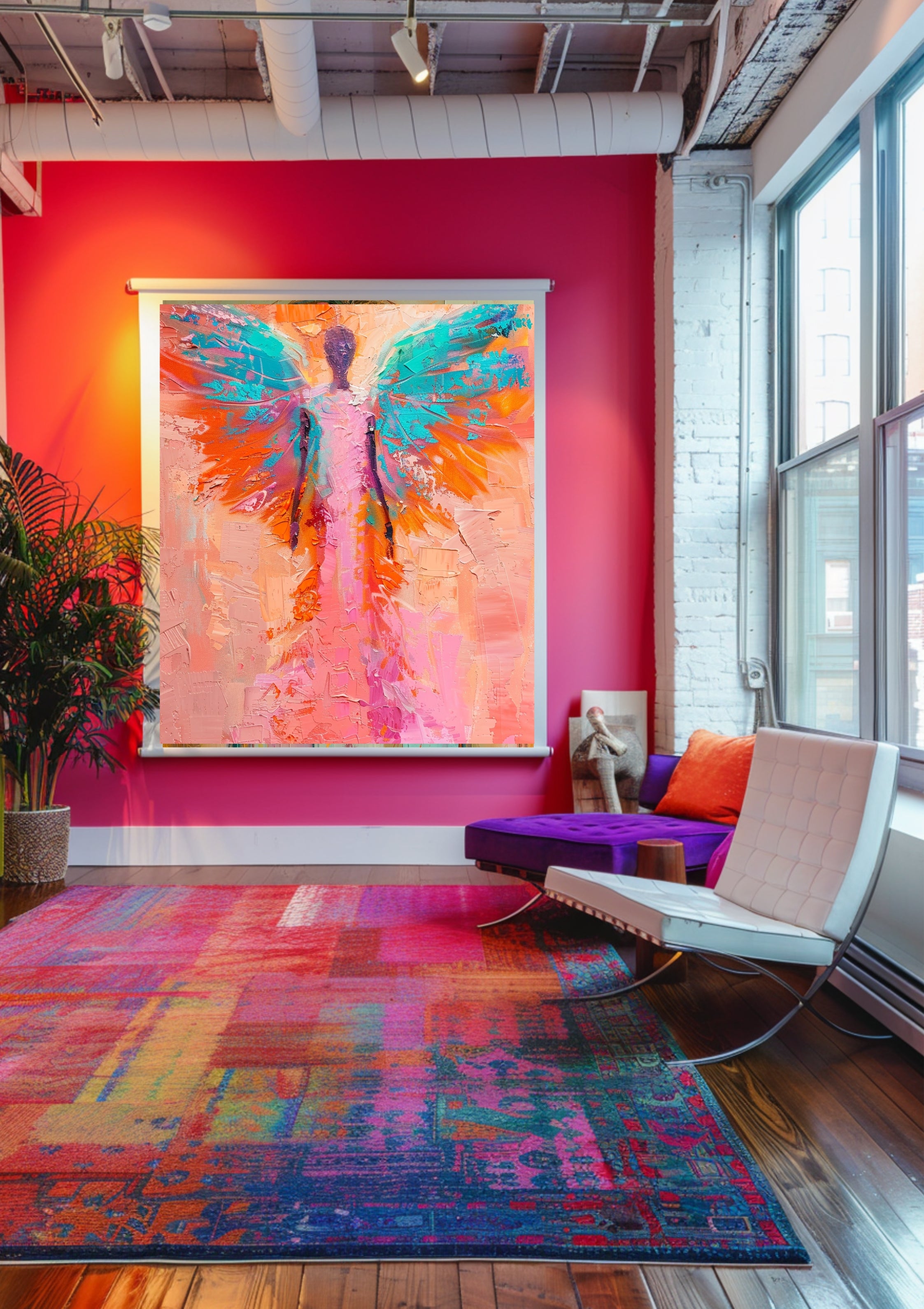 Poster-Engel Wandbild Pink Orange Türkis – Moderne Wandkunst mit Flügeln Boho Stil