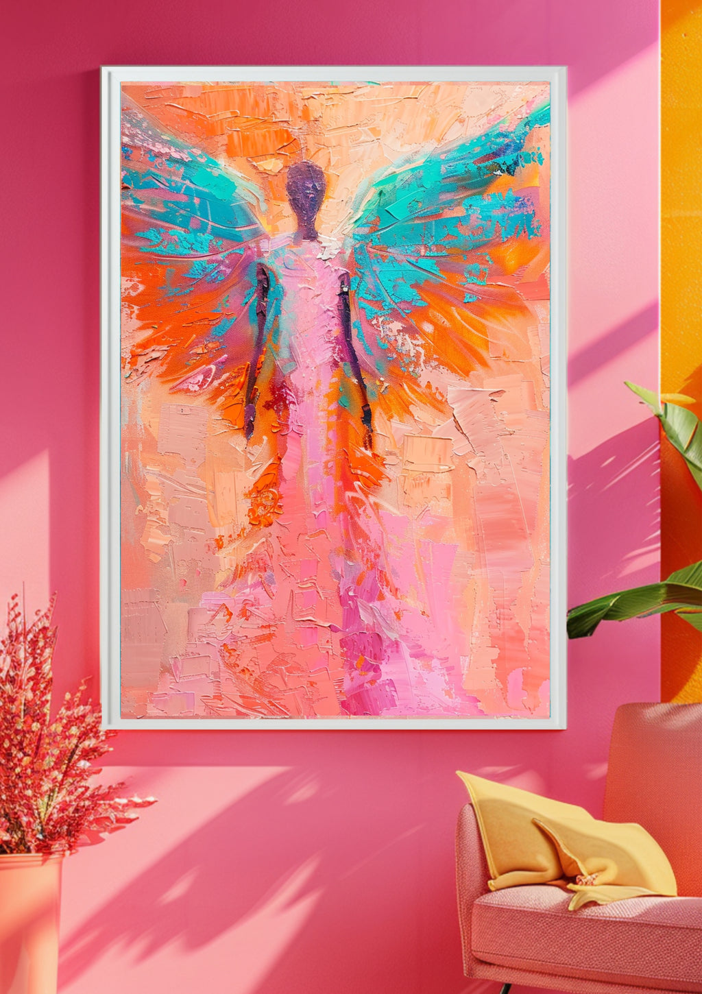 Poster-Engel Wandbild Pink Orange Türkis – Moderne Wandkunst mit Flügeln Boho Stil