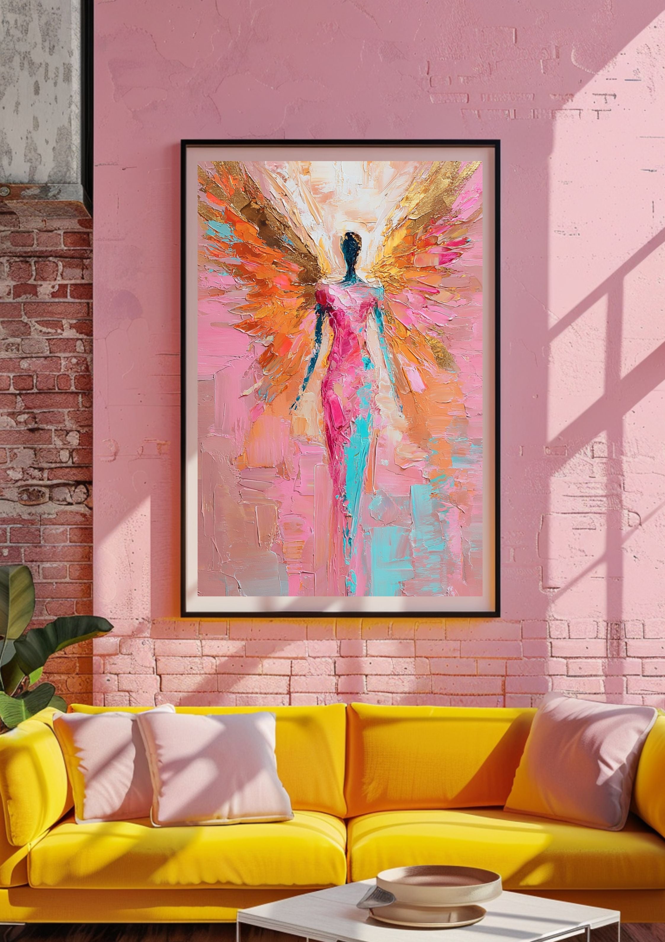 Poster - Modern Angel Poster Print - Abstract wall decoration with golden wings for living rooms & soul spaces