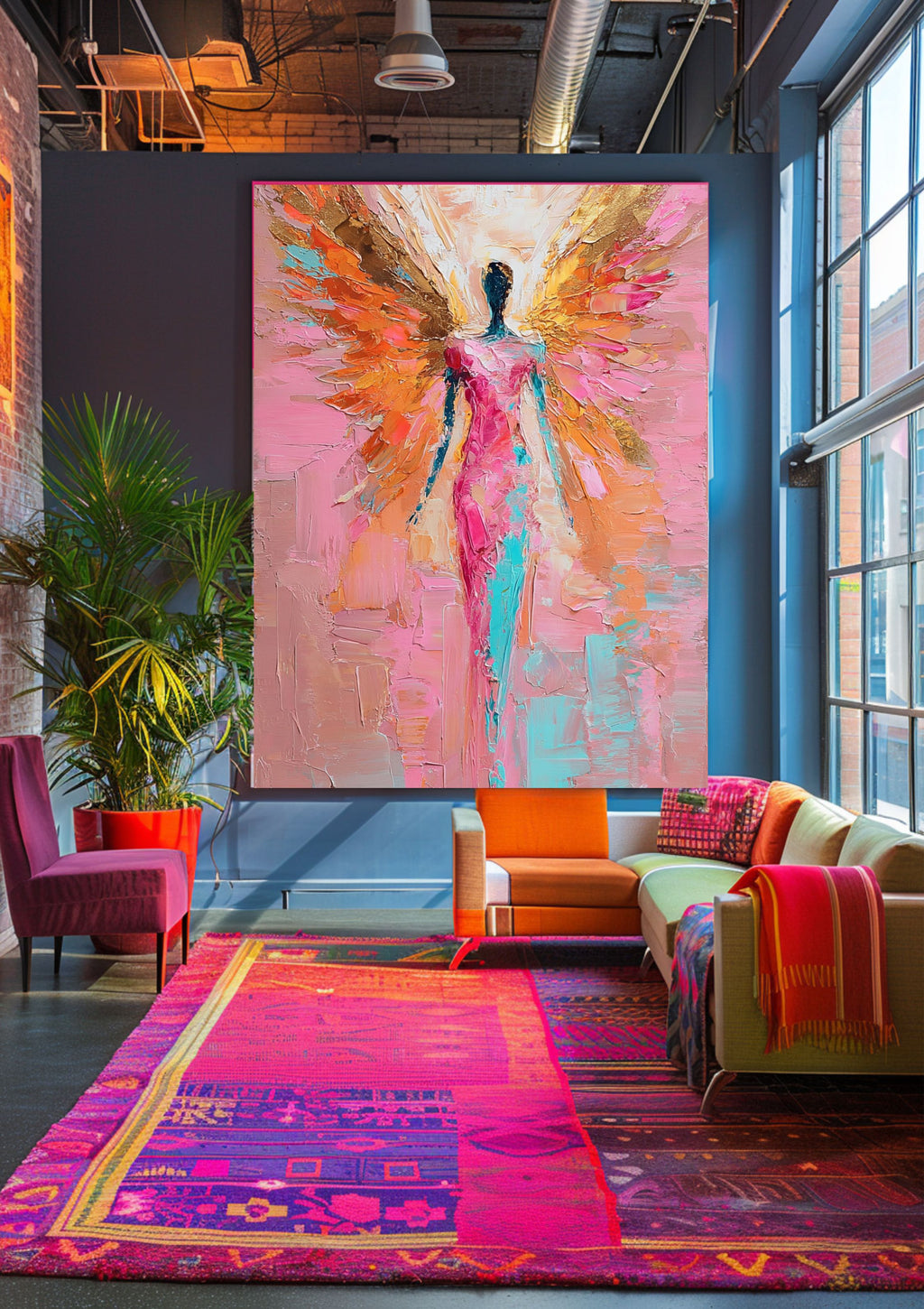 Poster - Modern Angel Poster Print - Abstract wall decoration with golden wings for living rooms & soul spaces