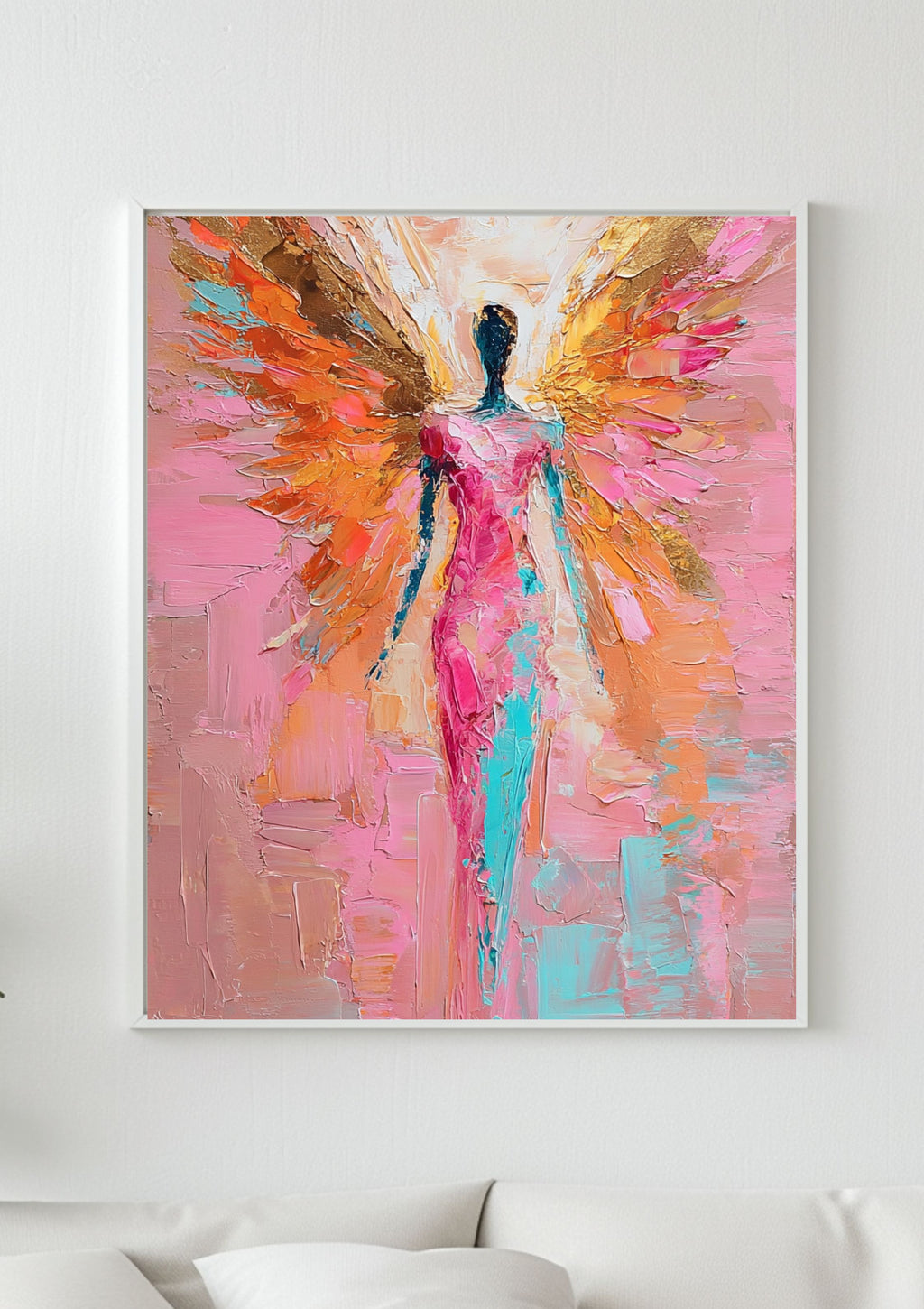 Poster - Modern Angel Poster Print - Abstract wall decoration with golden wings for living rooms & soul spaces