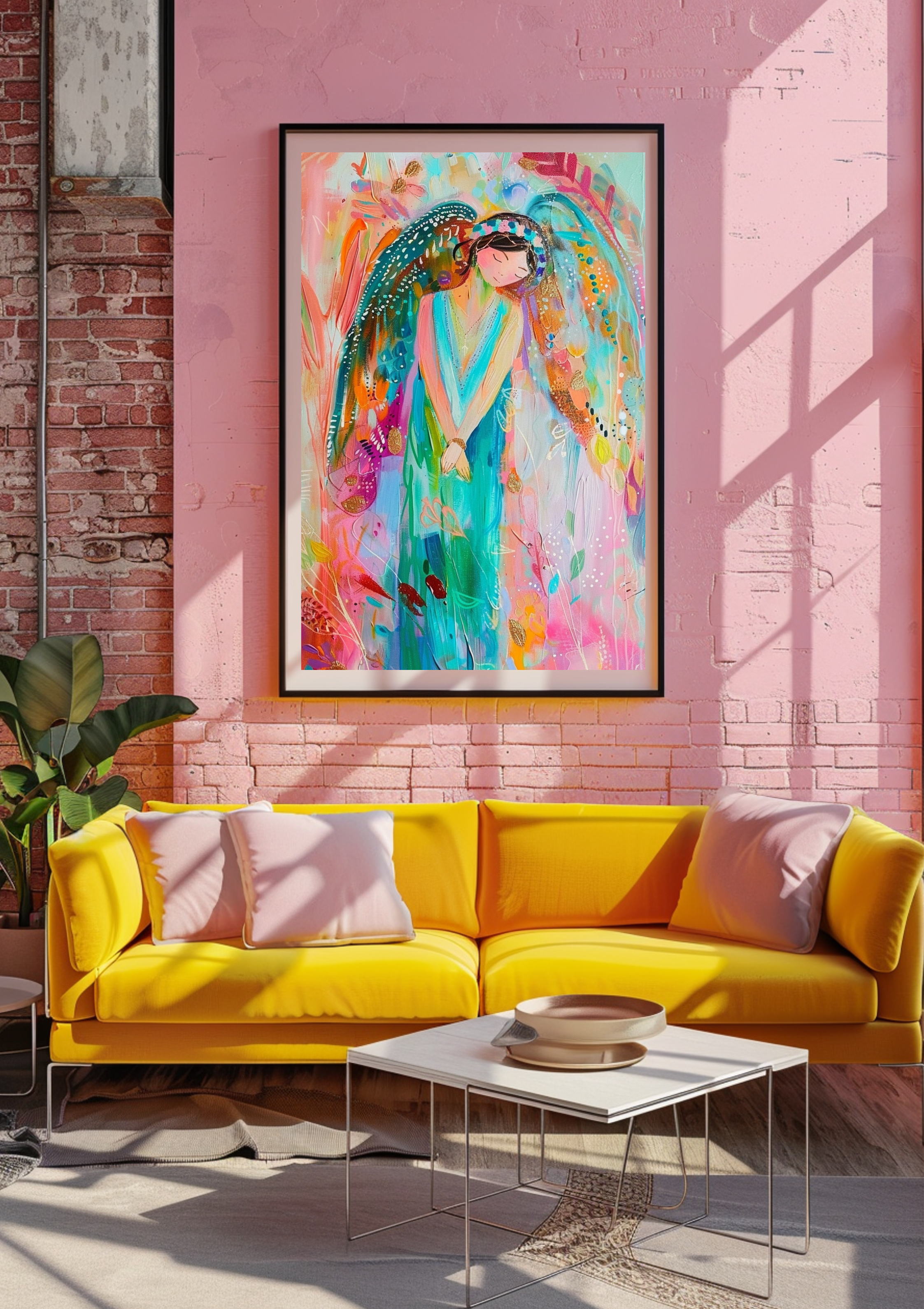 Poster-Engel Poster Boho Goldflügel – Premium Wandkunst mit Blumen Kleid und Kerze für Wohnzimmer Wanddeko ästhetische Kunst