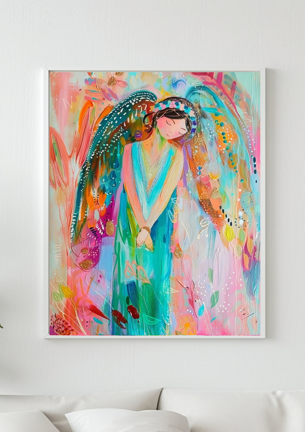 Poster-Engel Poster Boho Goldflügel – Premium Wandkunst mit Blumen Kleid und Kerze für Wohnzimmer Wanddeko ästhetische Kunst