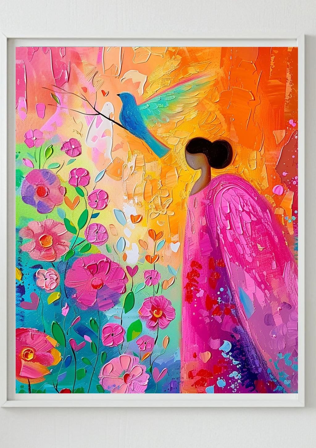 Poster-Bunte Engel Kunst Poster Print – Abstraktes Blumen & Vogel Motiv – Vintage Wandbild