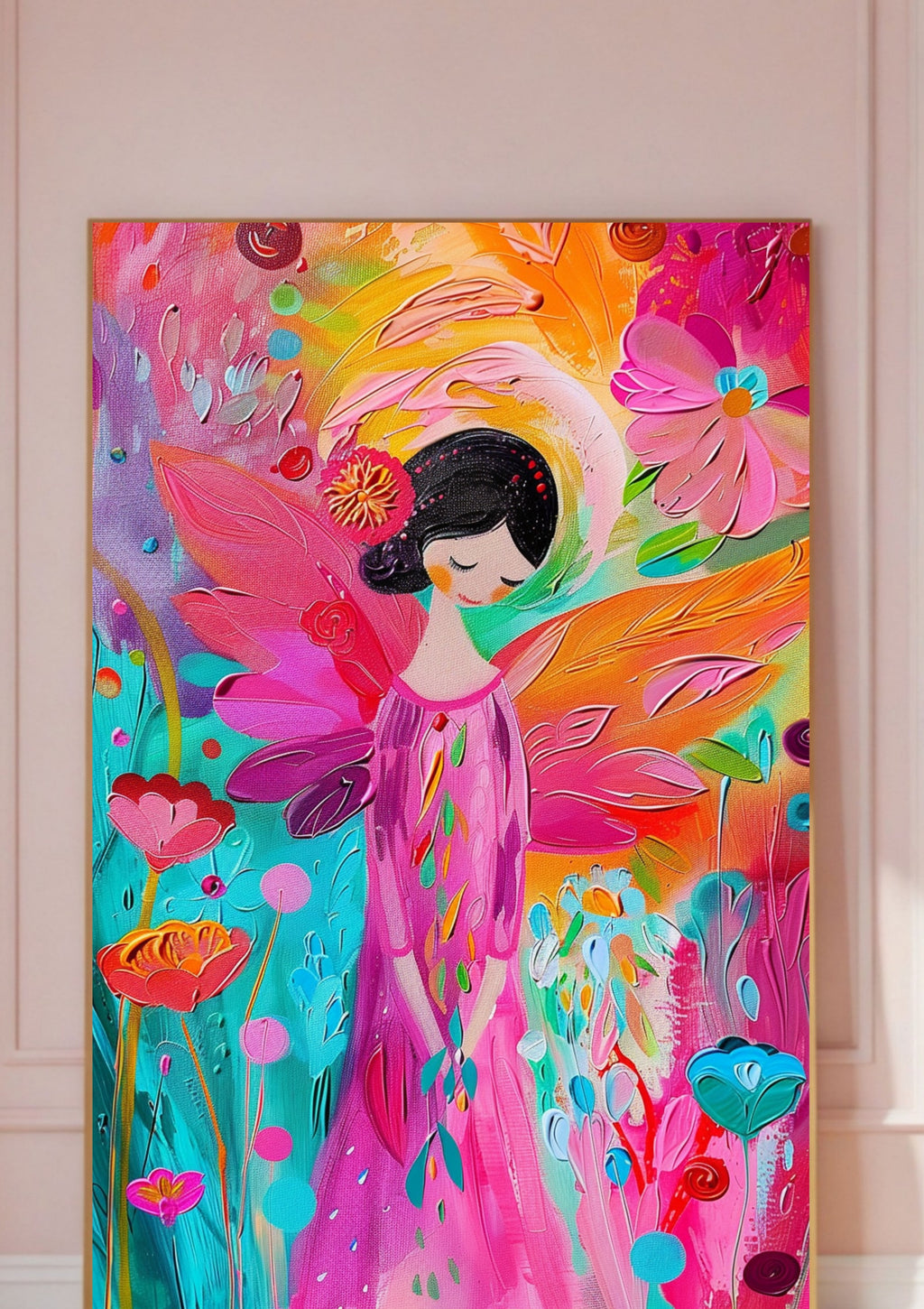 Poster-Bunte Engel Kunst Poster – Abstraktes Feen Wandbild – Farbintensiver Kunstdruck mit Blumenmotiv für Zuhause