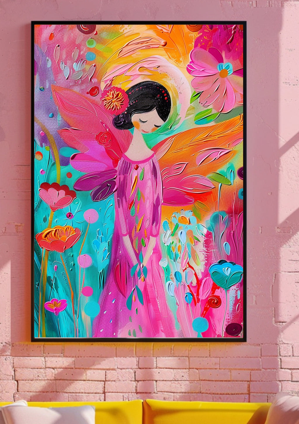 Poster-Bunte Engel Kunst Poster – Abstraktes Feen Wandbild – Farbintensiver Kunstdruck mit Blumenmotiv für Zuhause