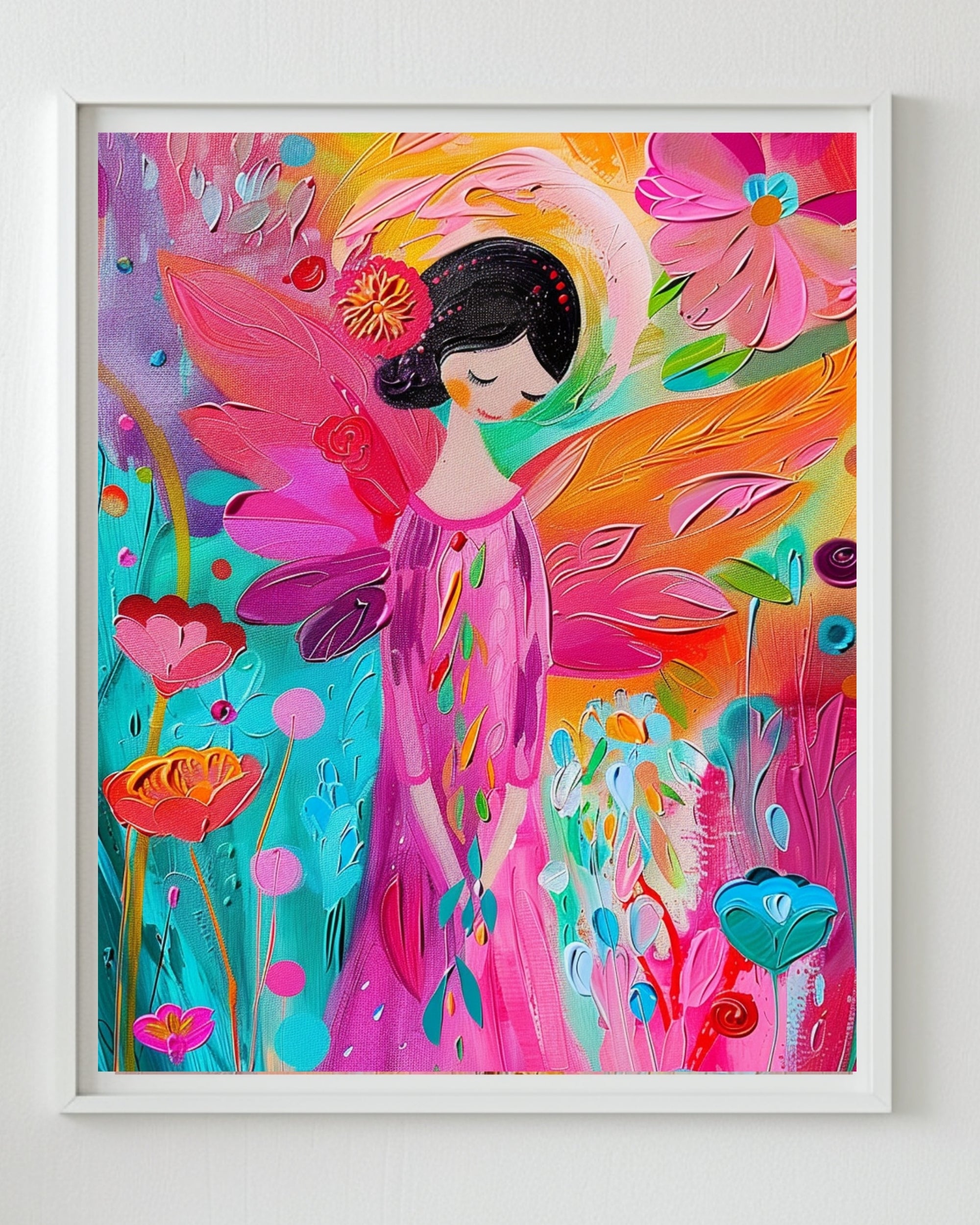 Poster-Bunte Engel Kunst Poster – Abstraktes Feen Wandbild – Farbintensiver Kunstdruck mit Blumenmotiv für Zuhause