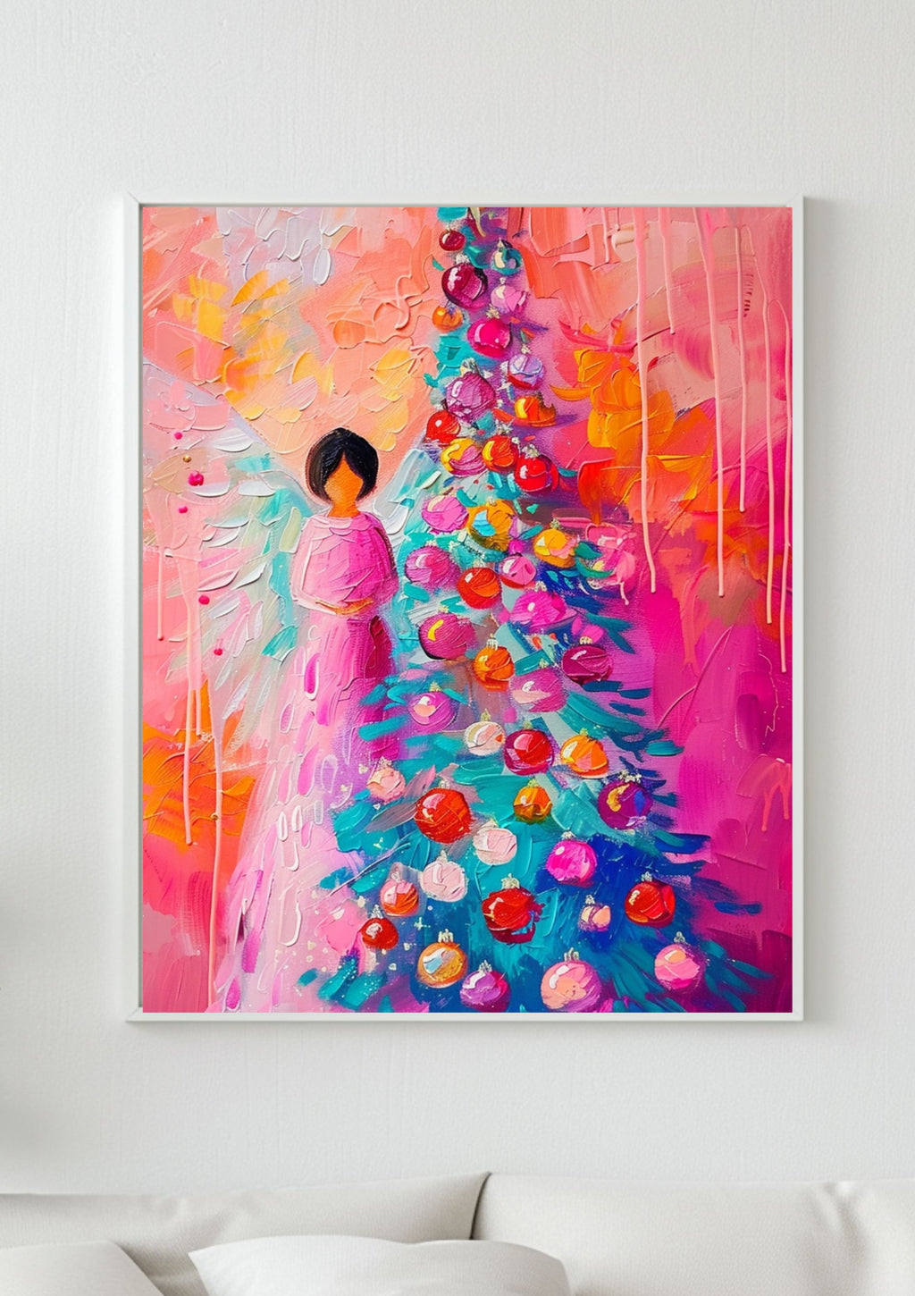 Poster-Engel Wandbild Boho Gold – Premium Poster moderne Wandkunst mit Blumen und Engelsflügeln für Wohnzimmer Deko