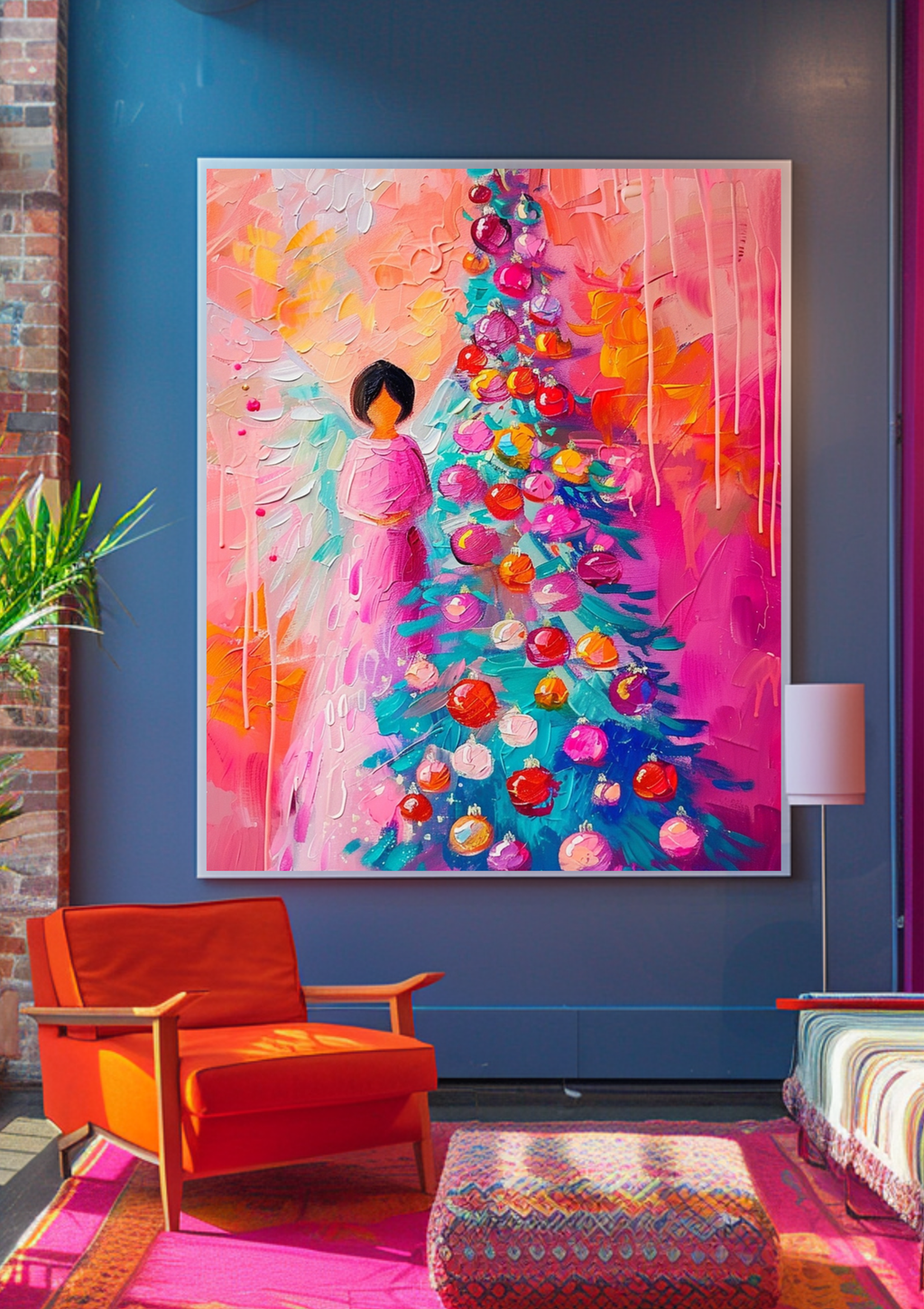 Poster-Engel Wandbild Boho Gold – Premium Poster moderne Wandkunst mit Blumen und Engelsflügeln für Wohnzimmer Deko