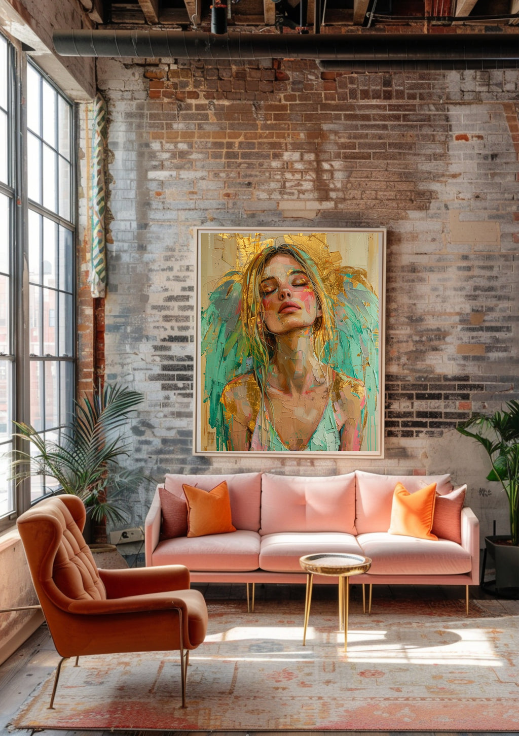 Poster Moderner Kunstdruck, Gold Türkis Engel Poster, Spirituelle Wanddeko, Abstraktes Engelbild Boho Art