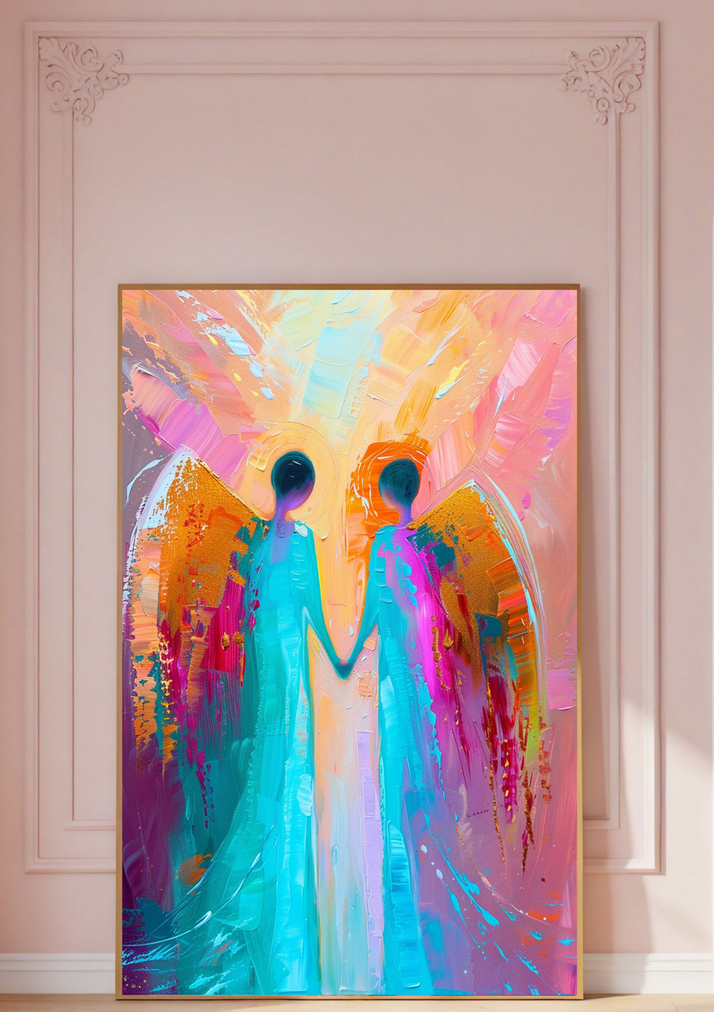 Poster-Wandbild, Poster, Wanddekoration, Engel Poster, Engelbild, Spirituelle Kunst, Abstrakte Kunst, Kunstprint, Wohnzimmer Deko, Moderne Wandkunst, Himmlisches Poster, Bunte Kunst, Engelpaar Bild