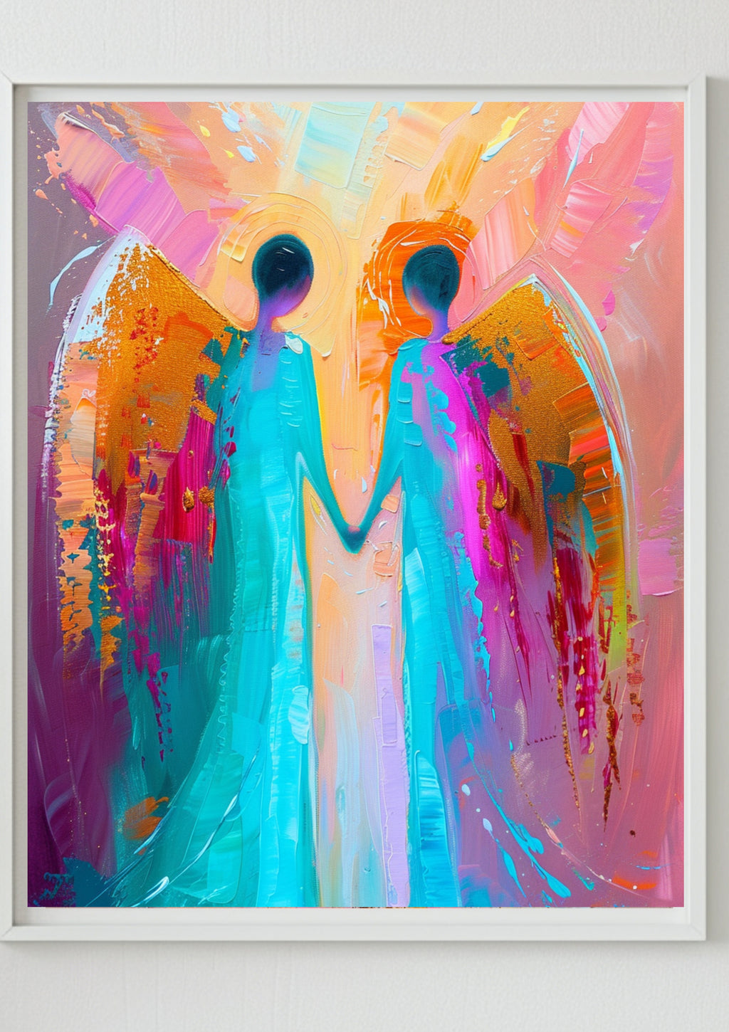 Poster-Wandbild, Poster, Wanddekoration, Engel Poster, Engelbild, Spirituelle Kunst, Abstrakte Kunst, Kunstprint, Wohnzimmer Deko, Moderne Wandkunst, Himmlisches Poster, Bunte Kunst, Engelpaar Bild