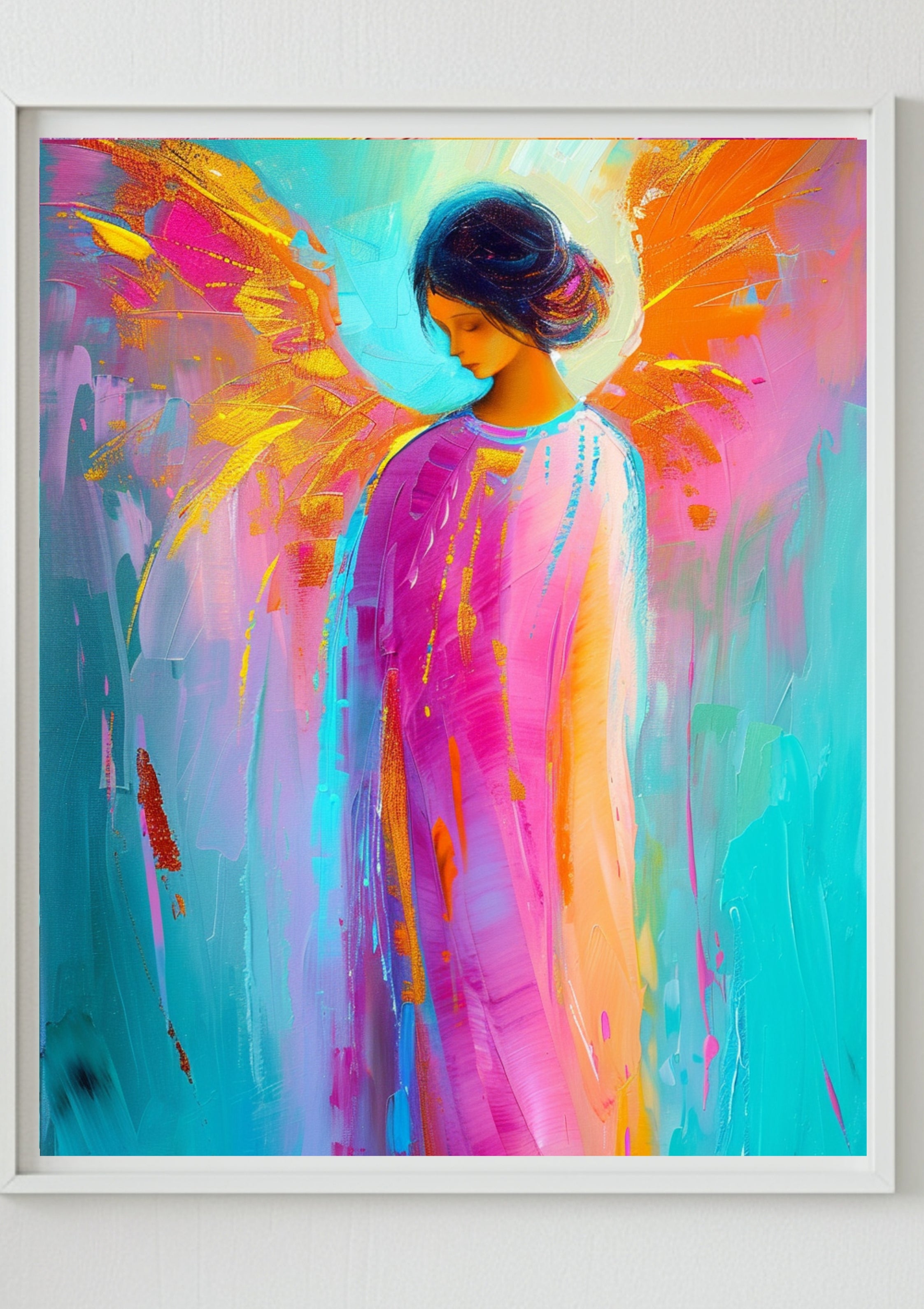 Poster-Buntes Engel Wandbild – Abstraktes Engel Poster, Moderne Wanddekoration, Spirituelle Kunst, Farbiges Engelmotiv