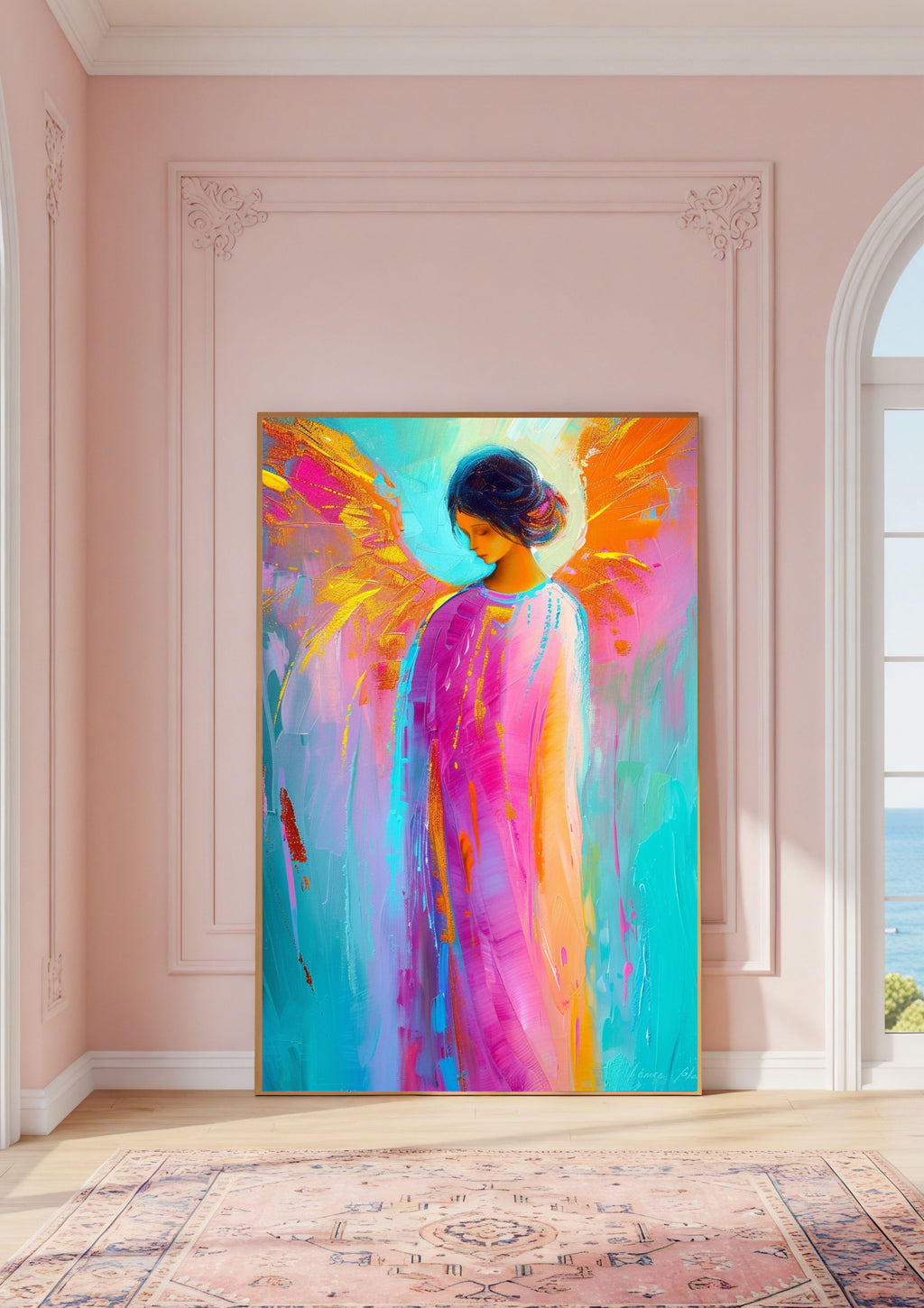 Poster-Buntes Engel Wandbild – Abstraktes Engel Poster, Moderne Wanddekoration, Spirituelle Kunst, Farbiges Engelmotiv