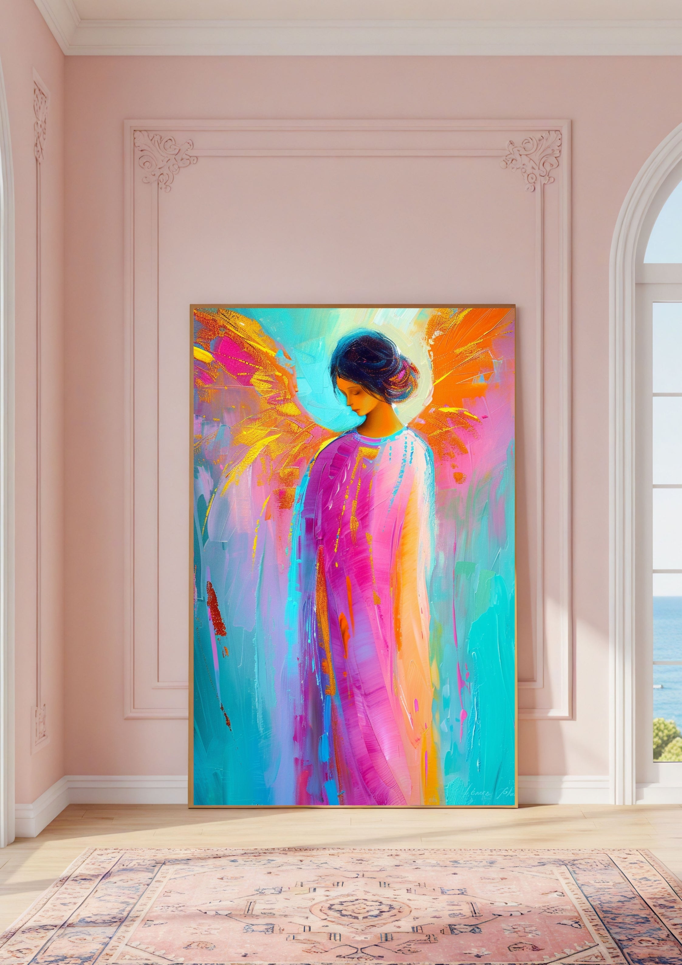 Poster-Buntes Engel Wandbild – Abstraktes Engel Poster, Moderne Wanddekoration, Spirituelle Kunst, Farbiges Engelmotiv