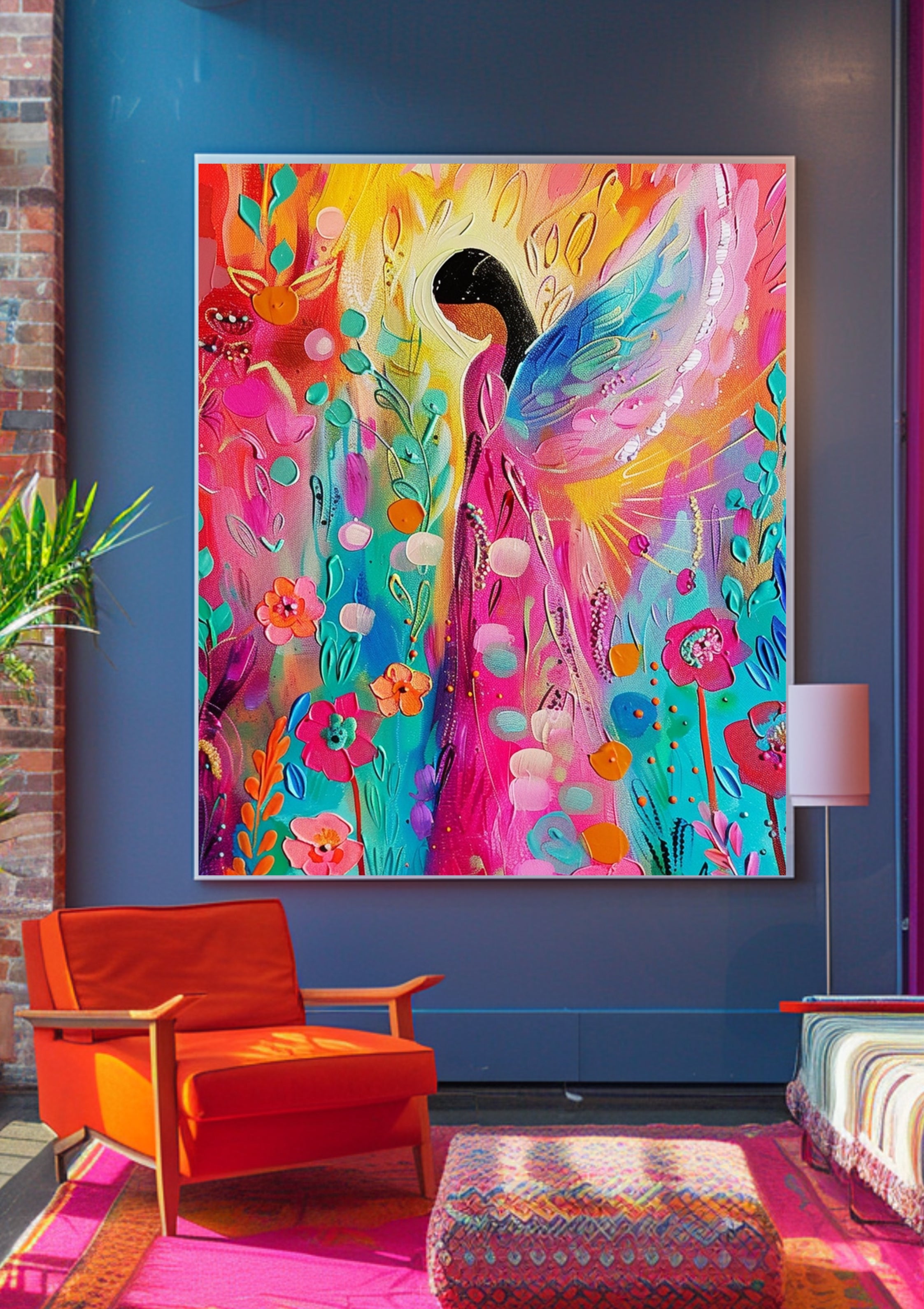 Poster-Buntes Engel Wandbild – Farbenfrohes Engel Poster, Abstrakte Wanddekoration, poster Wohnzimmer Schlafzimmer Büro