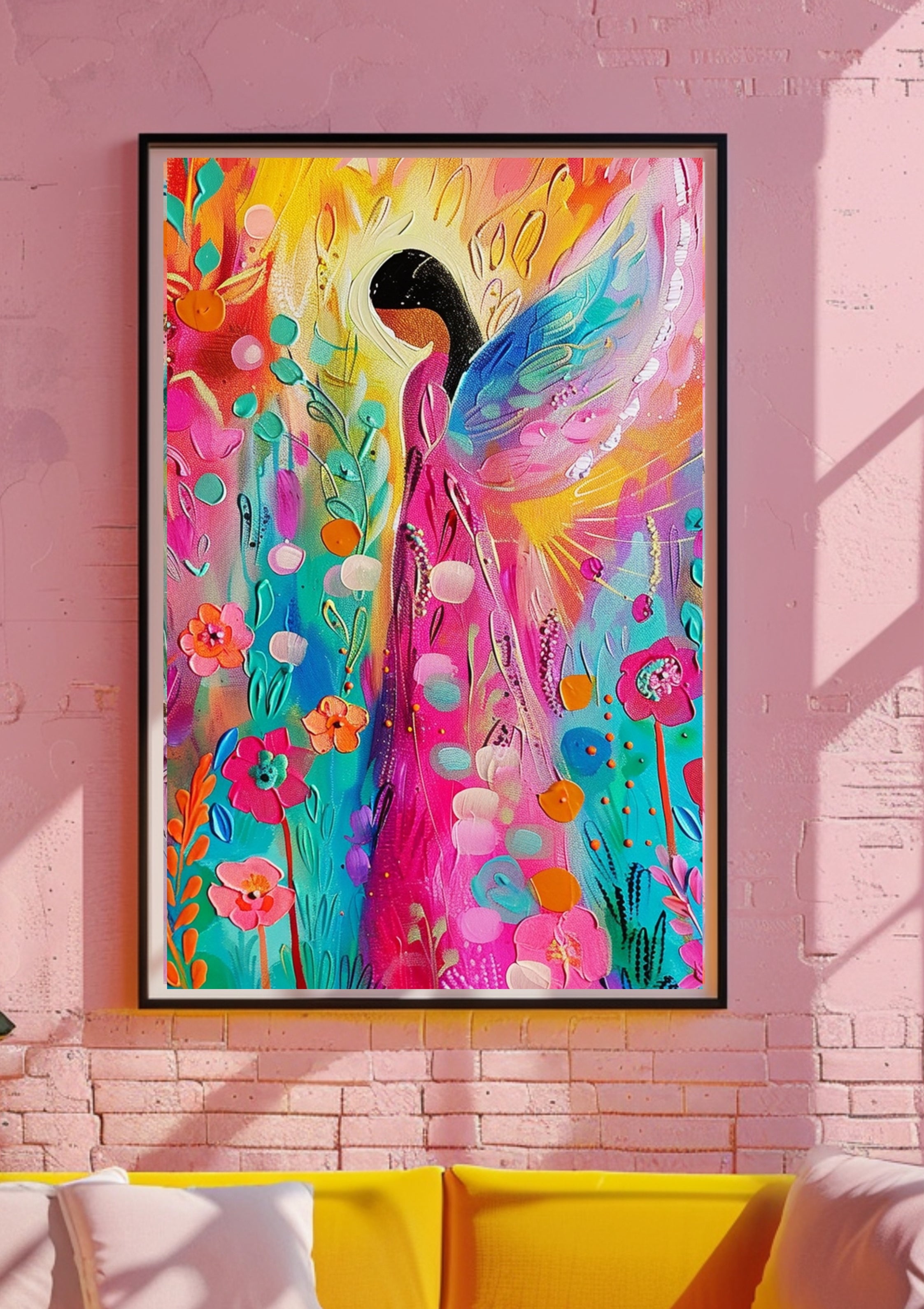 Poster-Buntes Engel Wandbild – Farbenfrohes Engel Poster, Abstrakte Wanddekoration, poster Wohnzimmer Schlafzimmer Büro