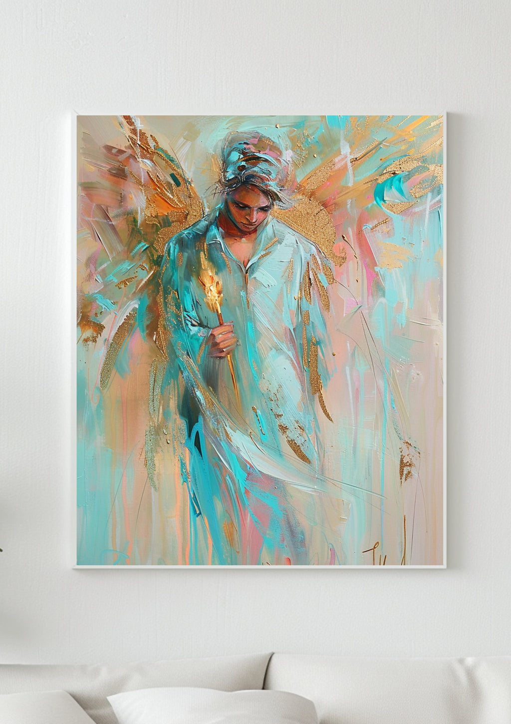 Poster-Buntes Engel Wandbild – Abstraktes Engel Poster, Moderne Wanddekoration, Spirituelle Kunst, Farbiges Kunstbild