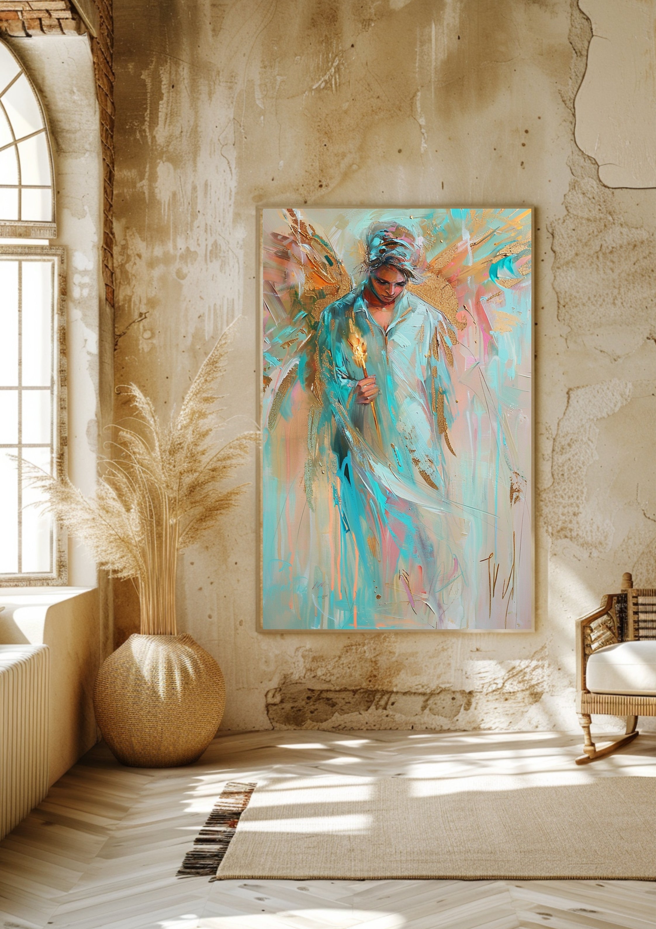 Poster-Buntes Engel Wandbild – Abstraktes Engel Poster, Moderne Wanddekoration, Spirituelle Kunst, Farbiges Kunstbild