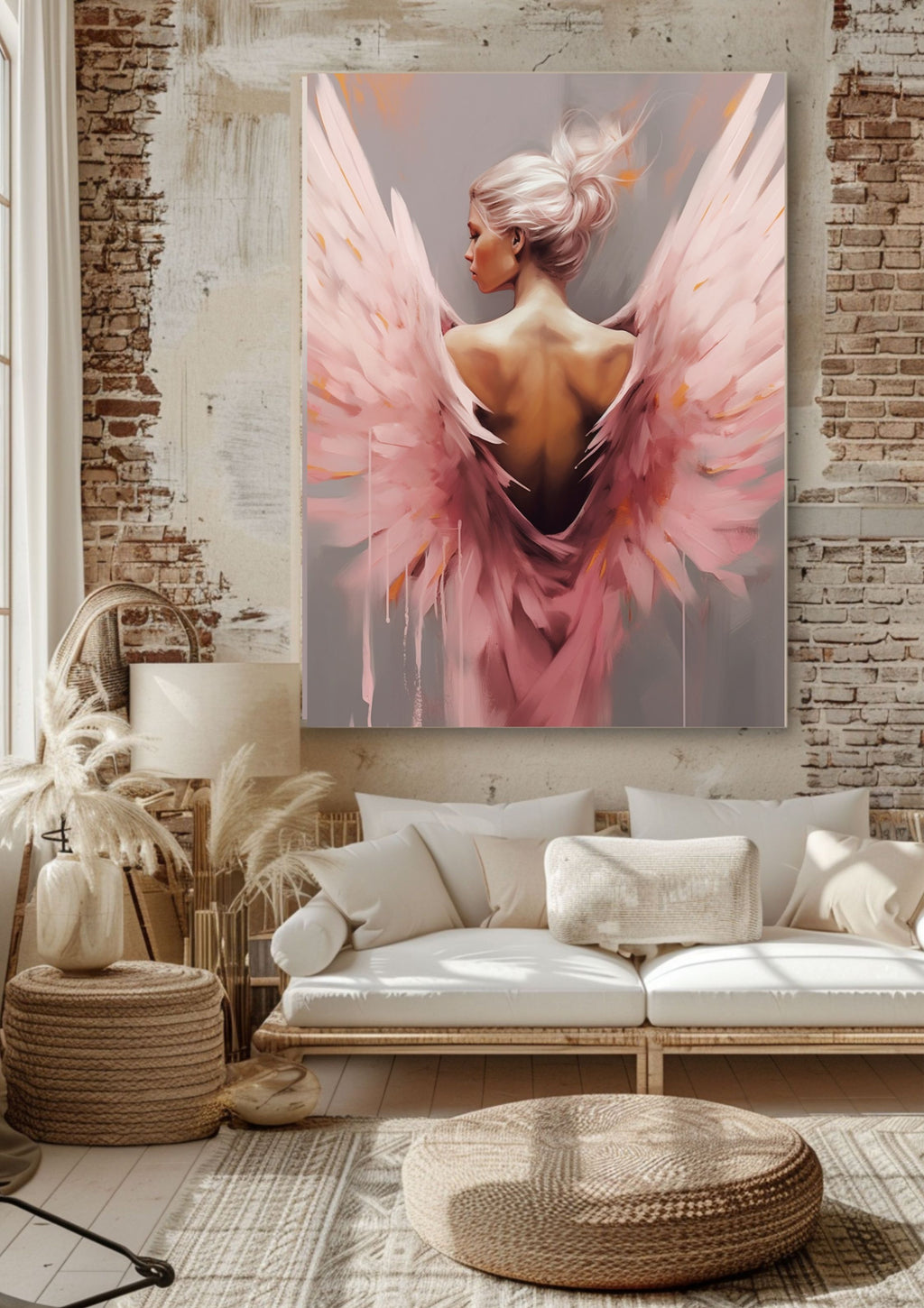 PosterEngel Bild in Rosa, Wandbild Engel Frau, Digitaler Kunstdruck, Rosa Flügel Kunst Poster