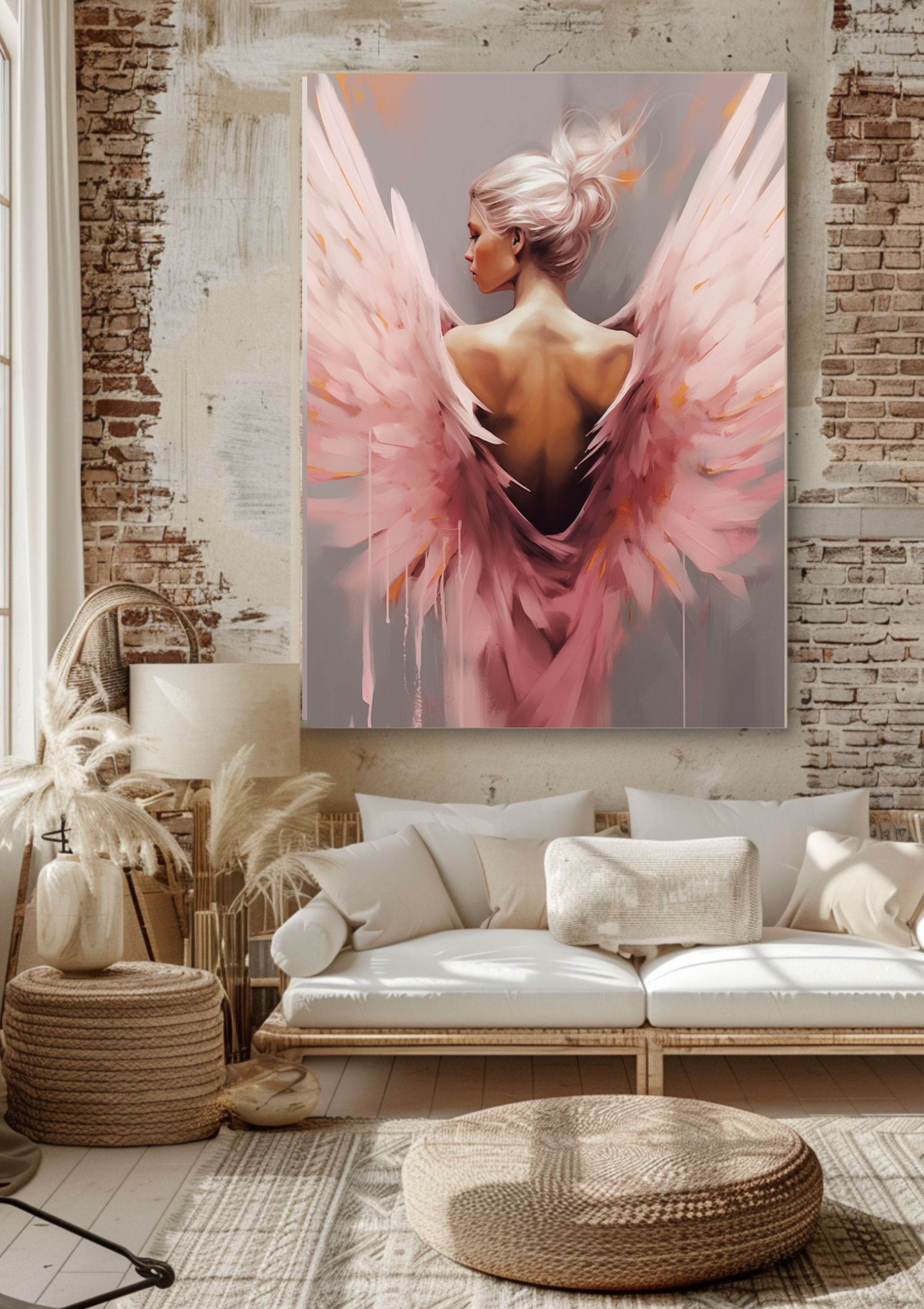 PosterEngel Bild in Rosa, Wandbild Engel Frau, Digitaler Kunstdruck, Rosa Flügel Kunst Poster