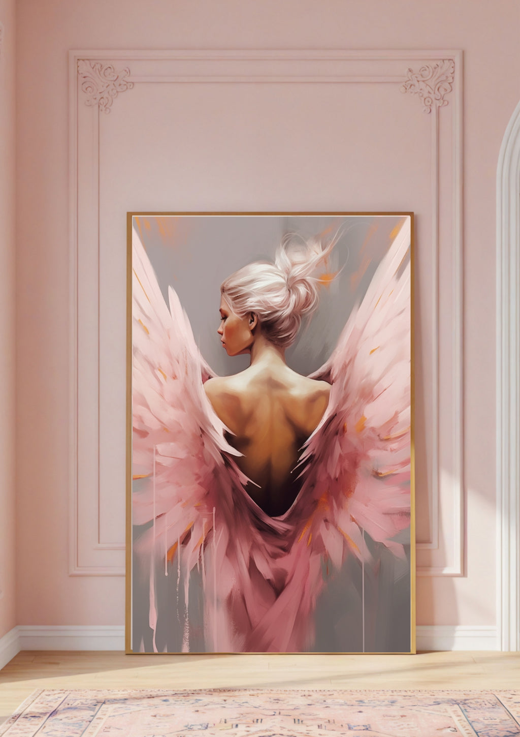 PosterEngel Bild in Rosa, Wandbild Engel Frau, Digitaler Kunstdruck, Rosa Flügel Kunst Poster