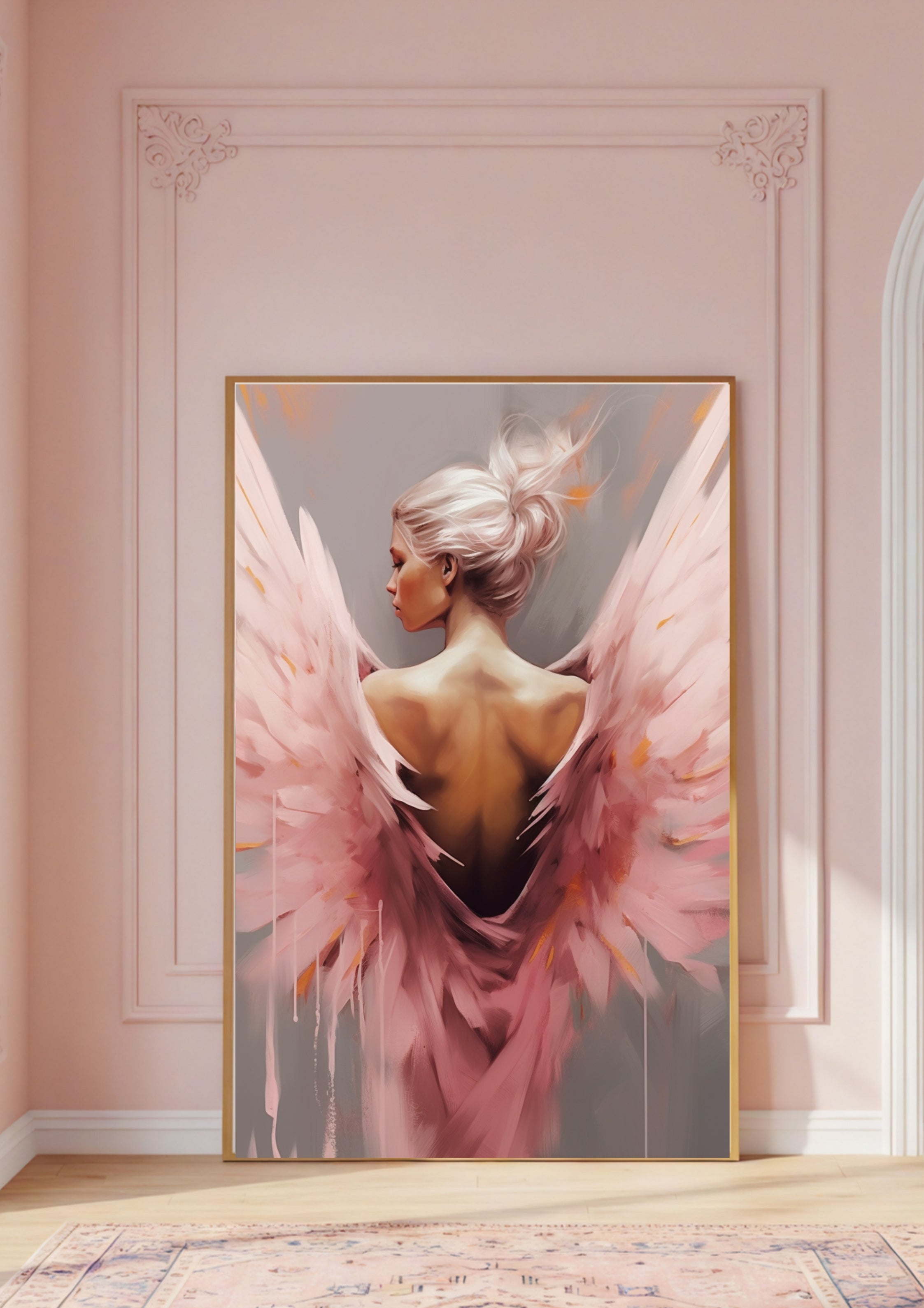 PosterEngel Bild in Rosa, Wandbild Engel Frau, Digitaler Kunstdruck, Rosa Flügel Kunst Poster