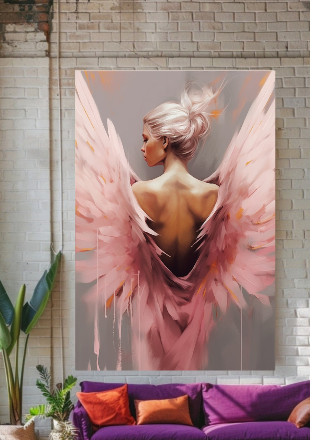PosterEngel Bild in Rosa, Wandbild Engel Frau, Digitaler Kunstdruck, Rosa Flügel Kunst Poster