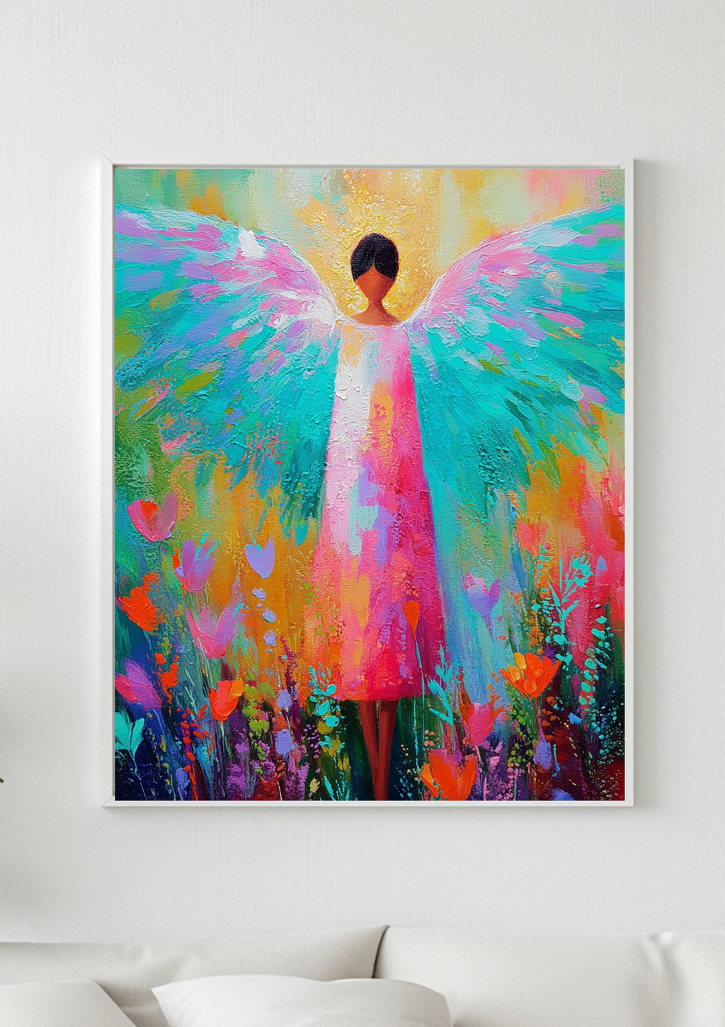 Bunter Pastell Engel – Farbiges Engel Poster, modernes Wandbild, leuchtende Wanddeko