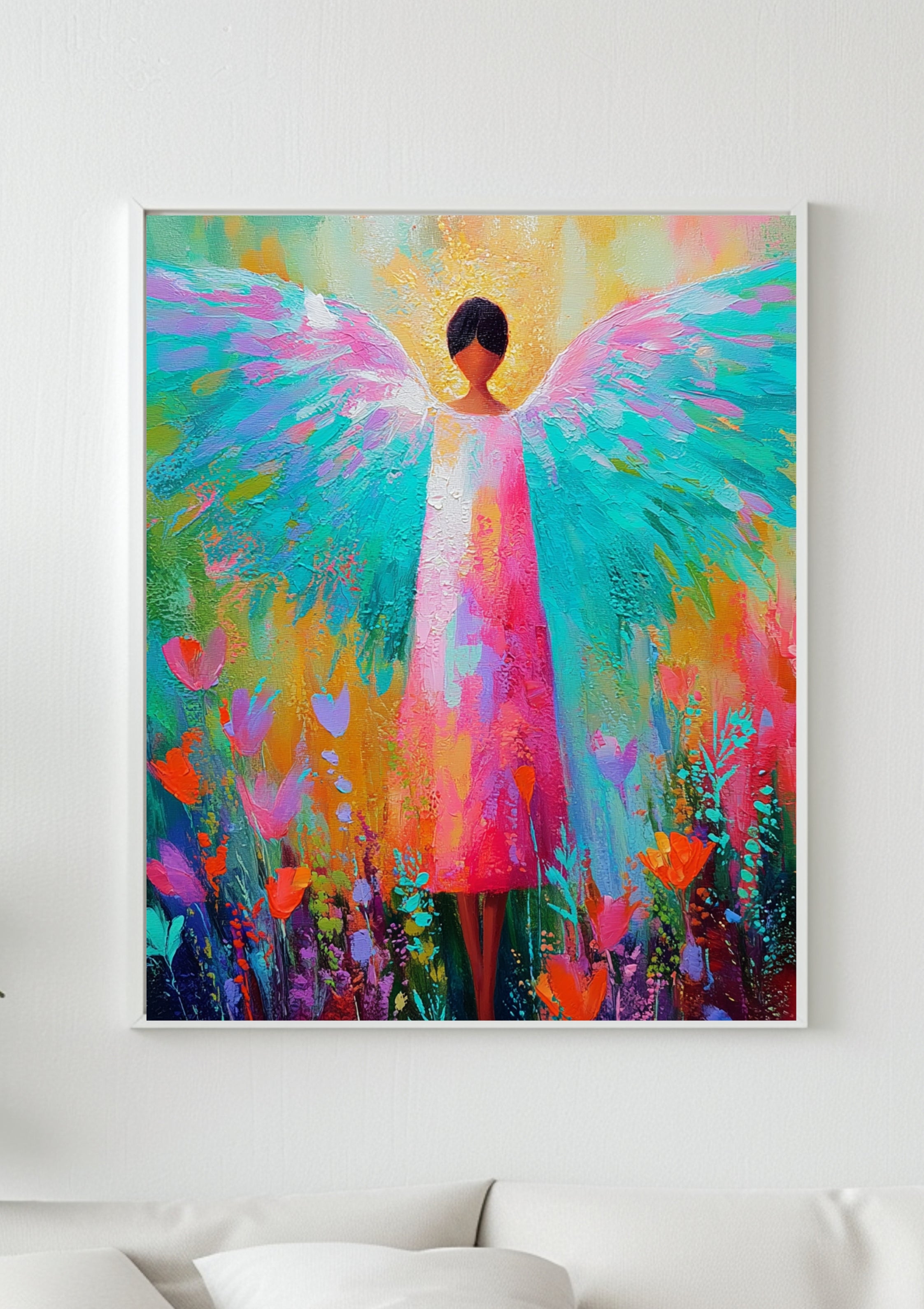 Bunter Pastell Engel – Farbiges Engel Poster, modernes Wandbild, leuchtende Wanddeko