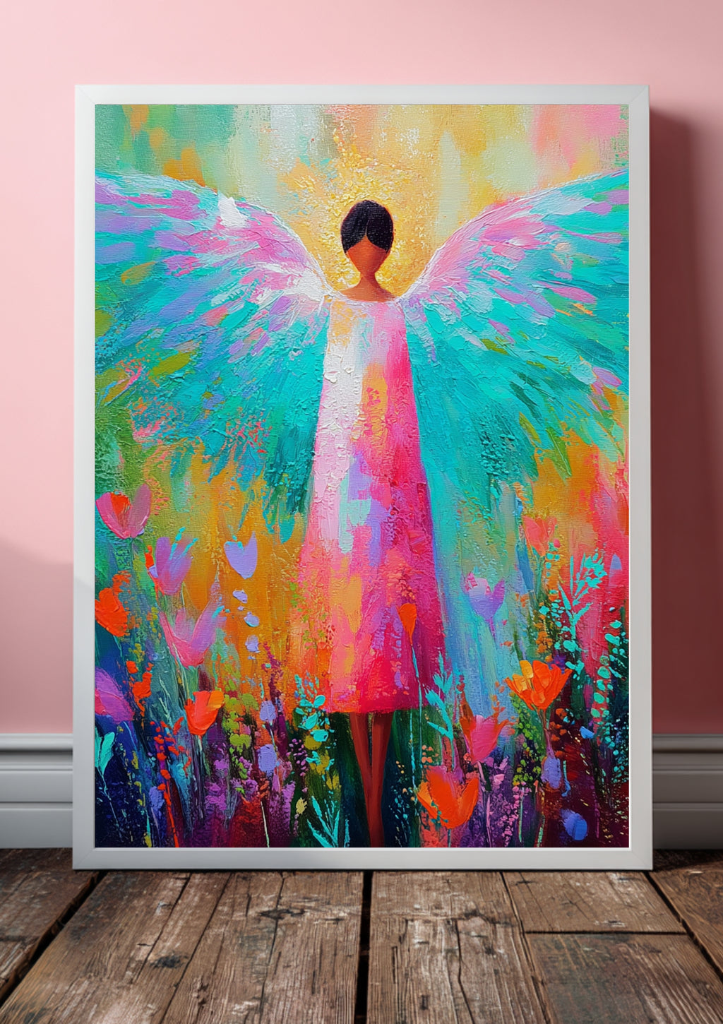 Bunter Pastell Engel – Farbiges Engel Poster, modernes Wandbild, leuchtende Wanddeko