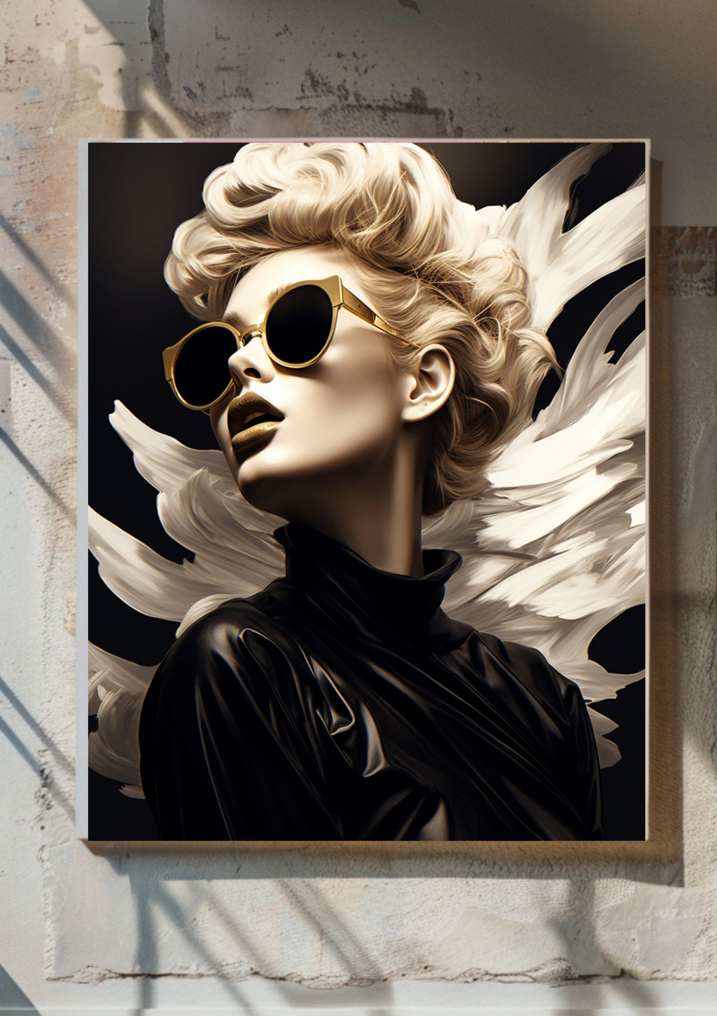 Fashion Engel Poster in Schwarz Beige – Moderner Glamour Engel, Golden Chic Art Print, Trendige Engel Wanddeko