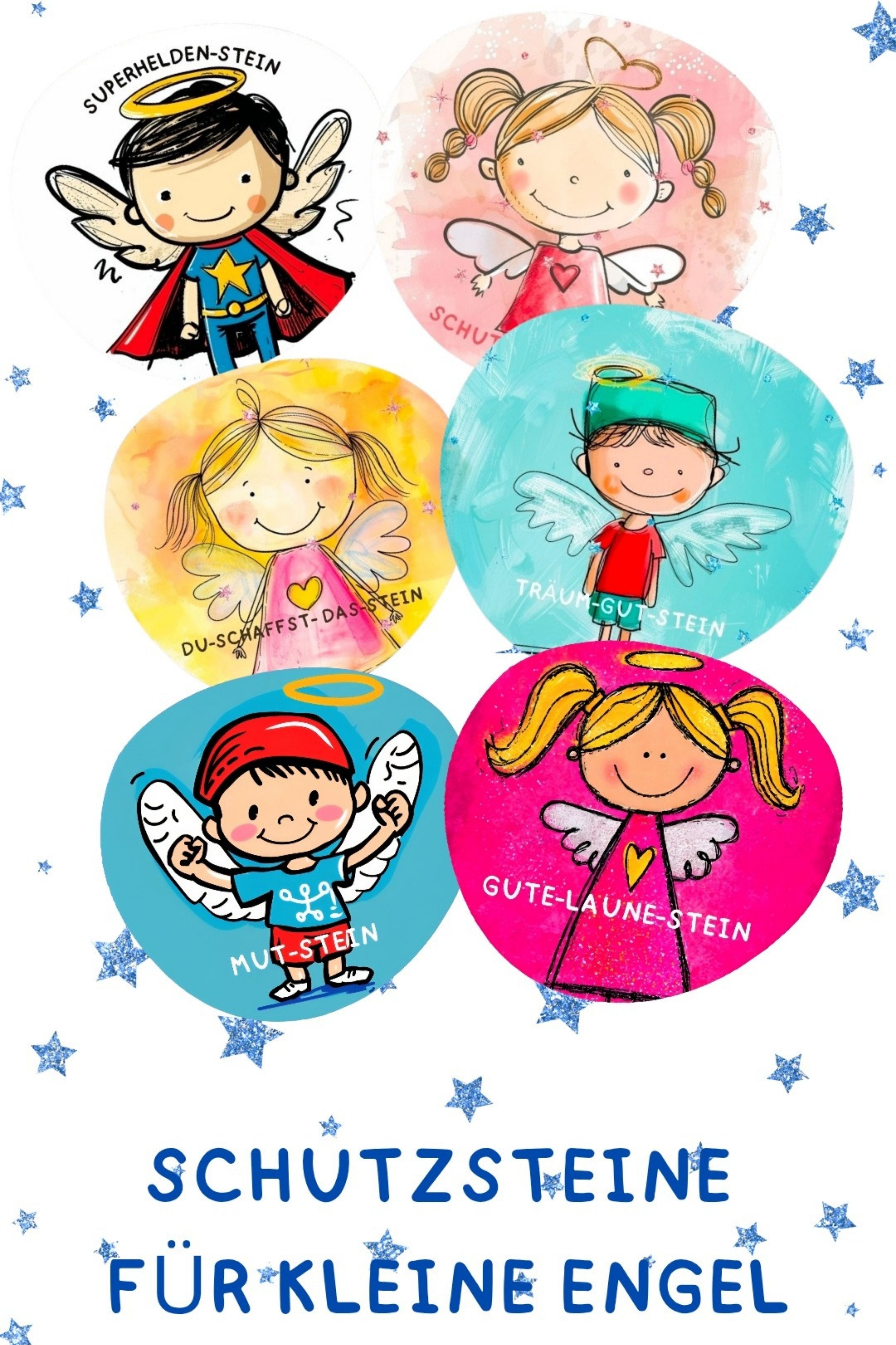 Schutzengel für Kinder Glücksstein bedruckter Engelstein auf Deutsch kleiner Schutz für unterwegs Pocket (Kopie)