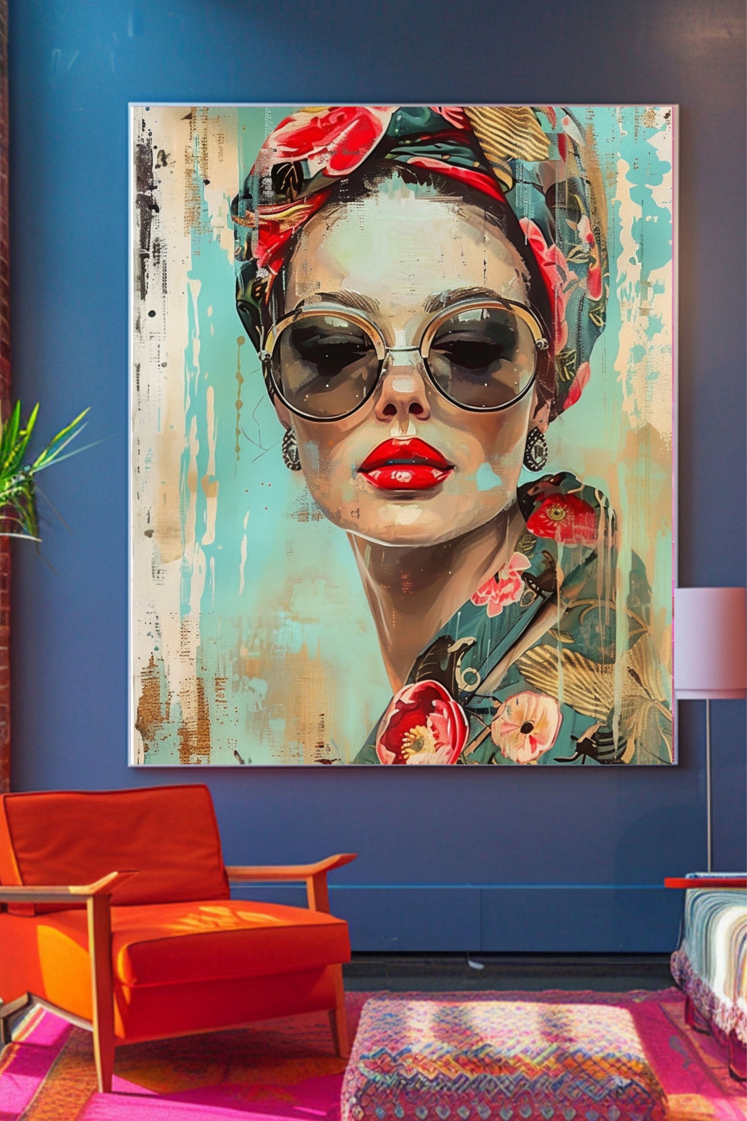 Vintage Boho Frauen Poster – Fashion Art Kunstdruck – Retro Wanddeko mit Sonnenbrille – Stilvolle Boho Wandkunst