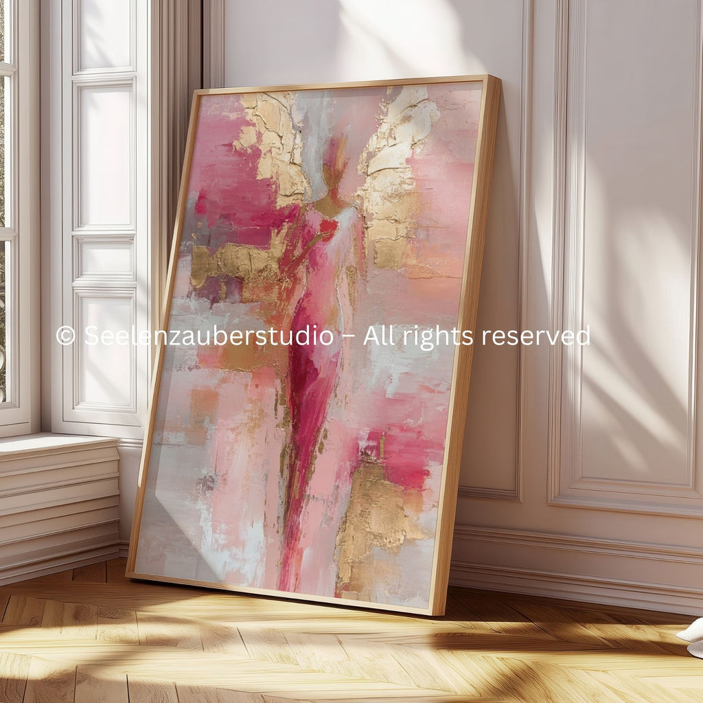 Poster Engel Flügel Wandbild – Spirituelle Kunst in Pink Gold, Moderner Schutzengel Print, Abstrakte feminine Wall Art, Himmlische Deko
