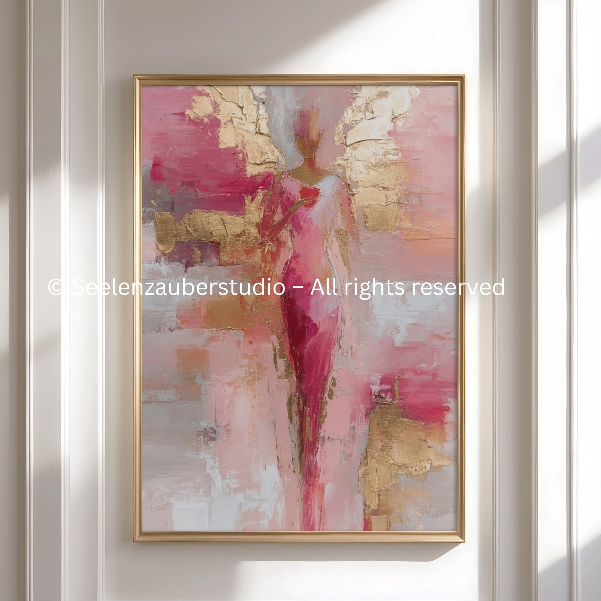 Poster Engel Flügel Wandbild – Spirituelle Kunst in Pink Gold, Moderner Schutzengel Print, Abstrakte feminine Wall Art, Himmlische Deko