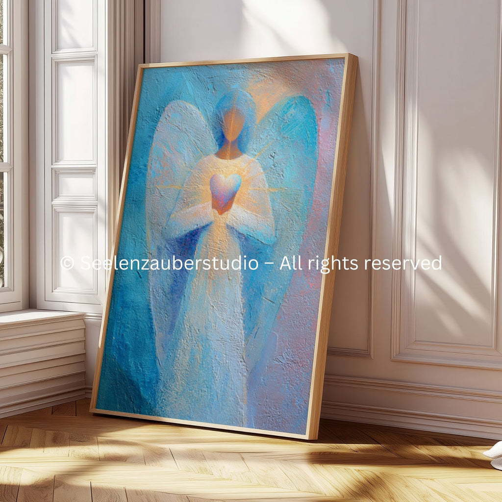 Guardian Angel Poster - Turquoise Blue Gold - Spiritual Wall Art - Angel Art Print