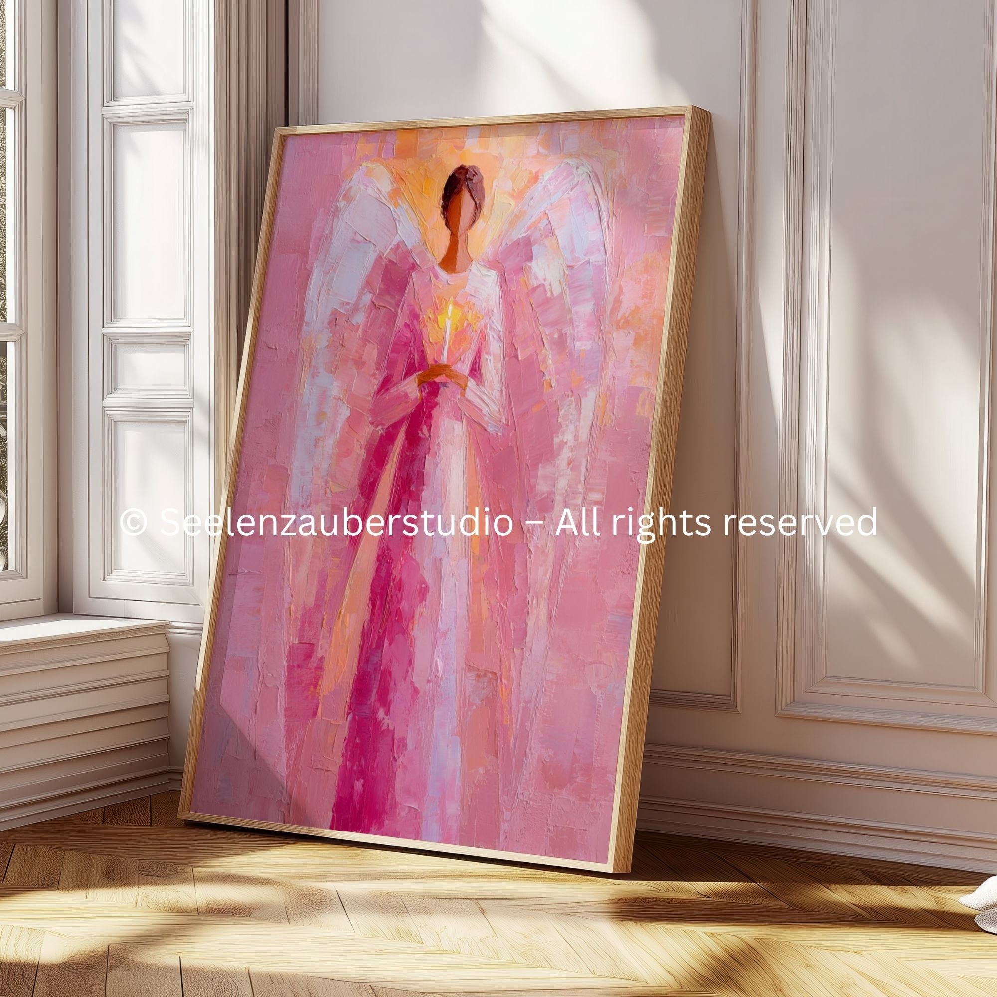 Archangel Chamuel Poster – Pink Angel Art | Spiritual Wall Art Full of Love, Heart Energy &amp; Harmony