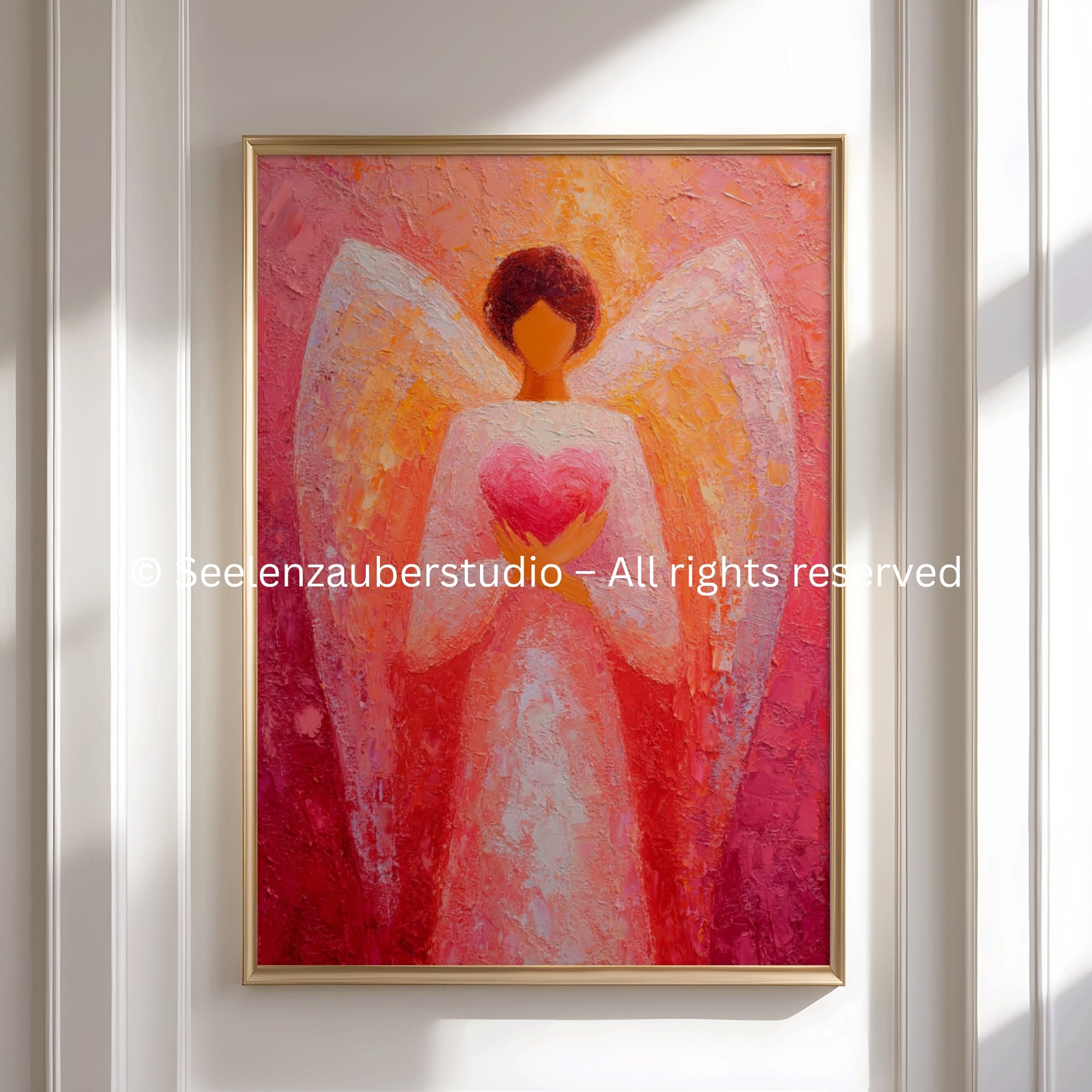 Guardian Angel Poster Red Orange | Heart Angel Wall Art | Spiritual Art Print | Love Angel Print | Warm Colors Decoration | Gift