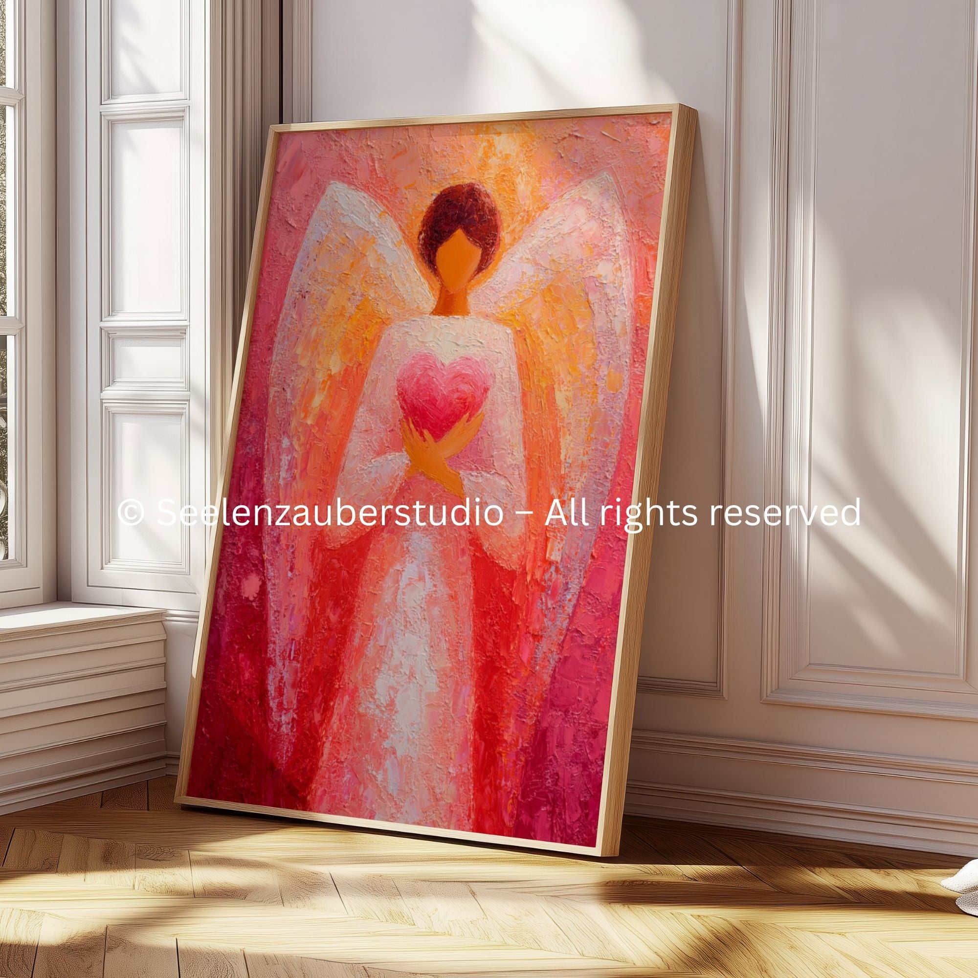 Guardian Angel Poster Red Orange | Heart Angel Wall Art | Spiritual Art Print | Love Angel Print | Warm Colors Decoration | Gift