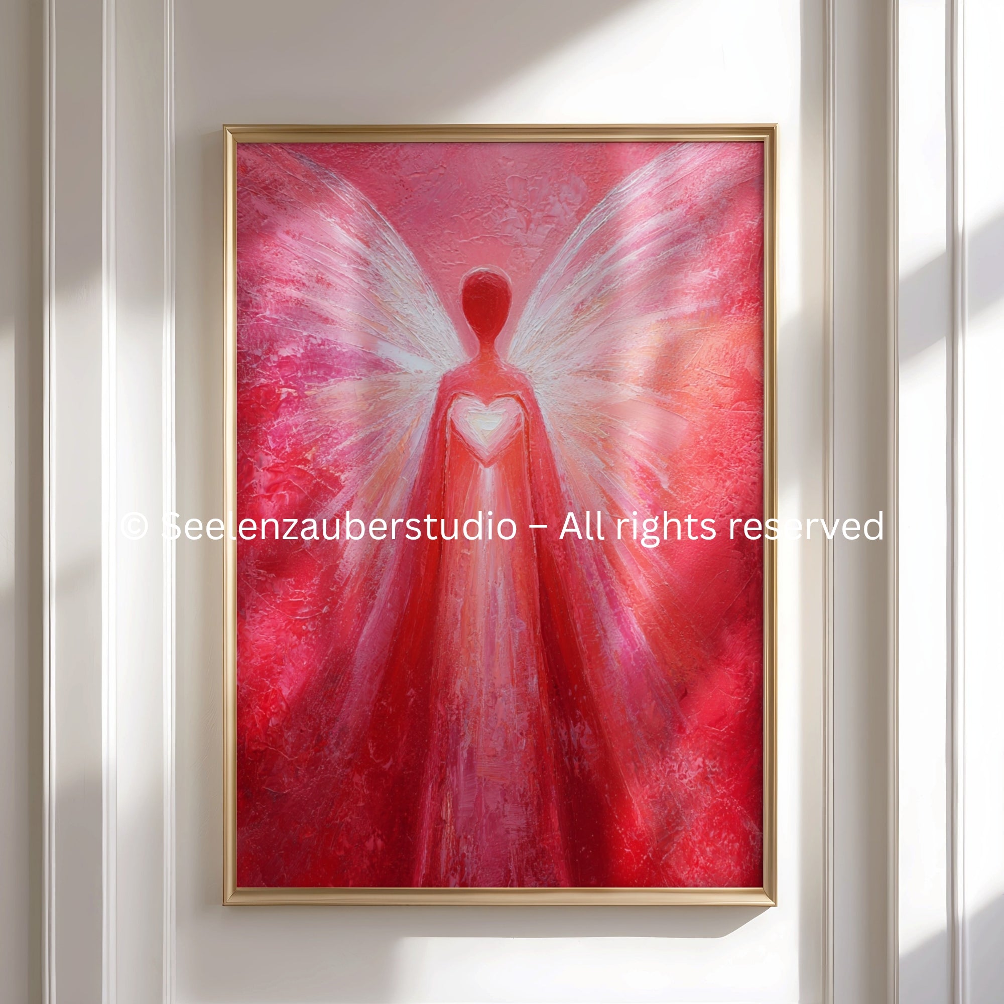 Roter Lichtengel Poster | Strahlender Schutzengel Wandbild | Spirituelle Kunst Druck | Göttliches Licht Engel | Energiekunst Geschenk