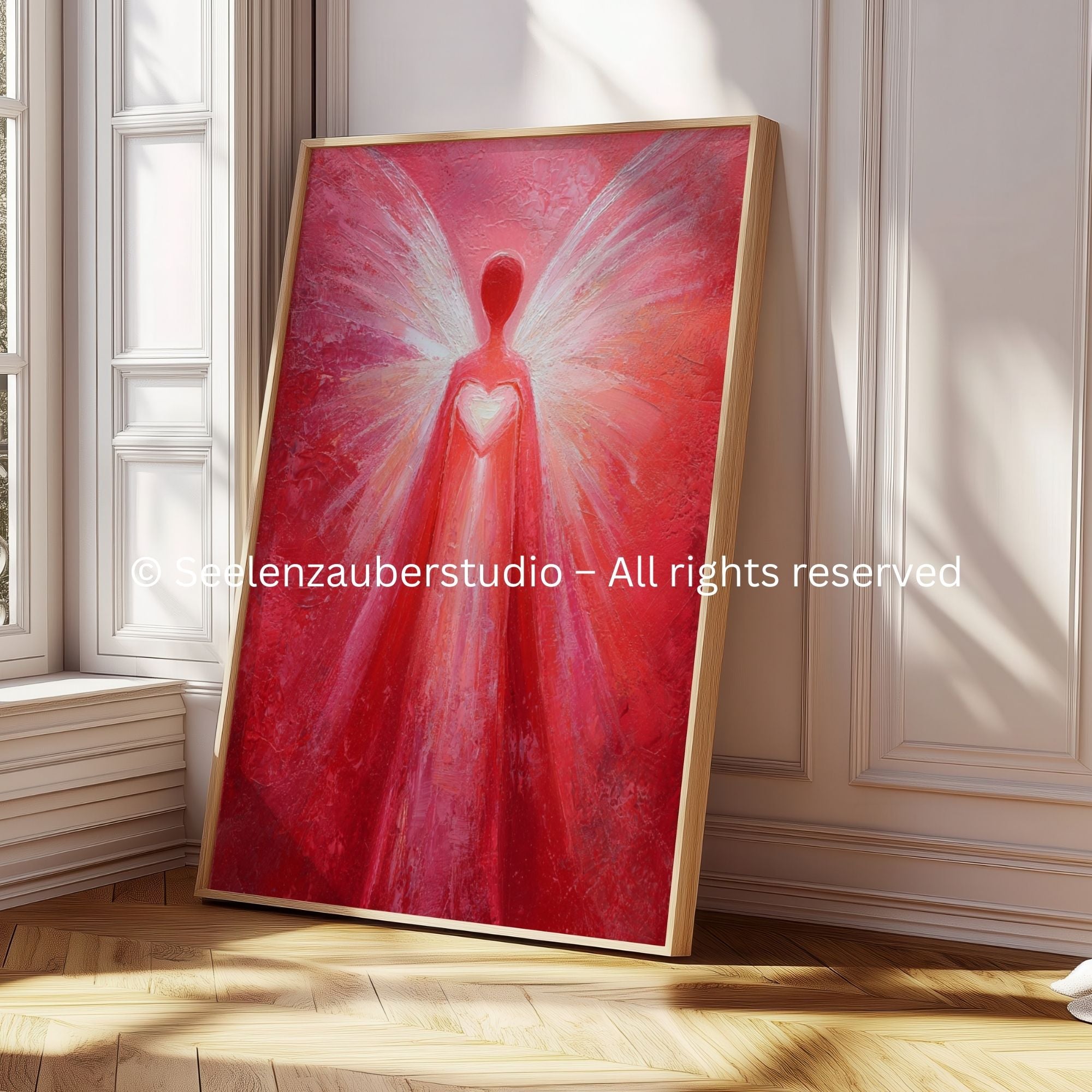 Roter Lichtengel Poster | Strahlender Schutzengel Wandbild | Spirituelle Kunst Druck | Göttliches Licht Engel | Energiekunst Geschenk