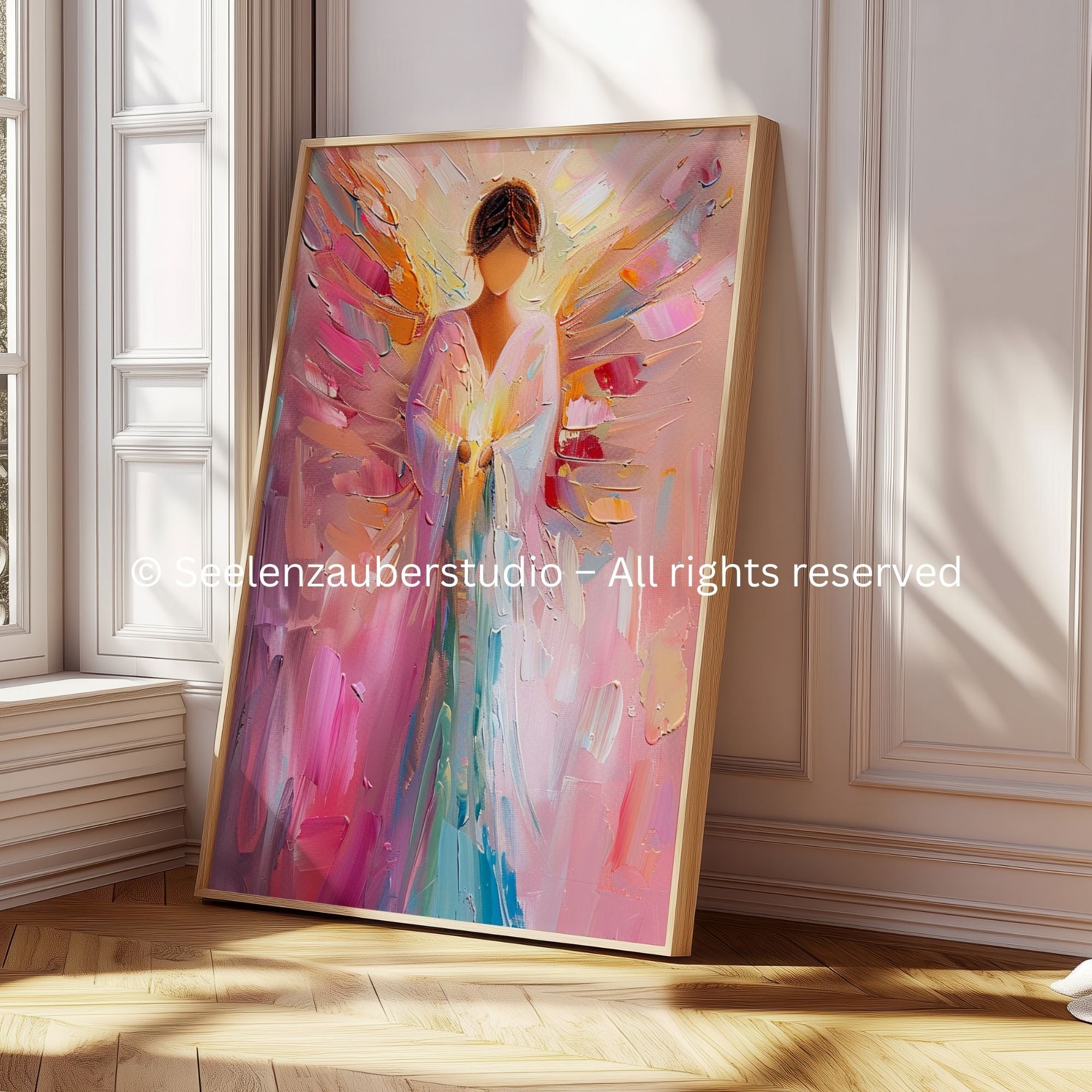 Engel Poster Bunt – Moderner Schutzengel mit Licht  Flügeln – Spirituelle Wandkunst – Engelbild Abstrakt – Geschenk Hoffnung  Kraft