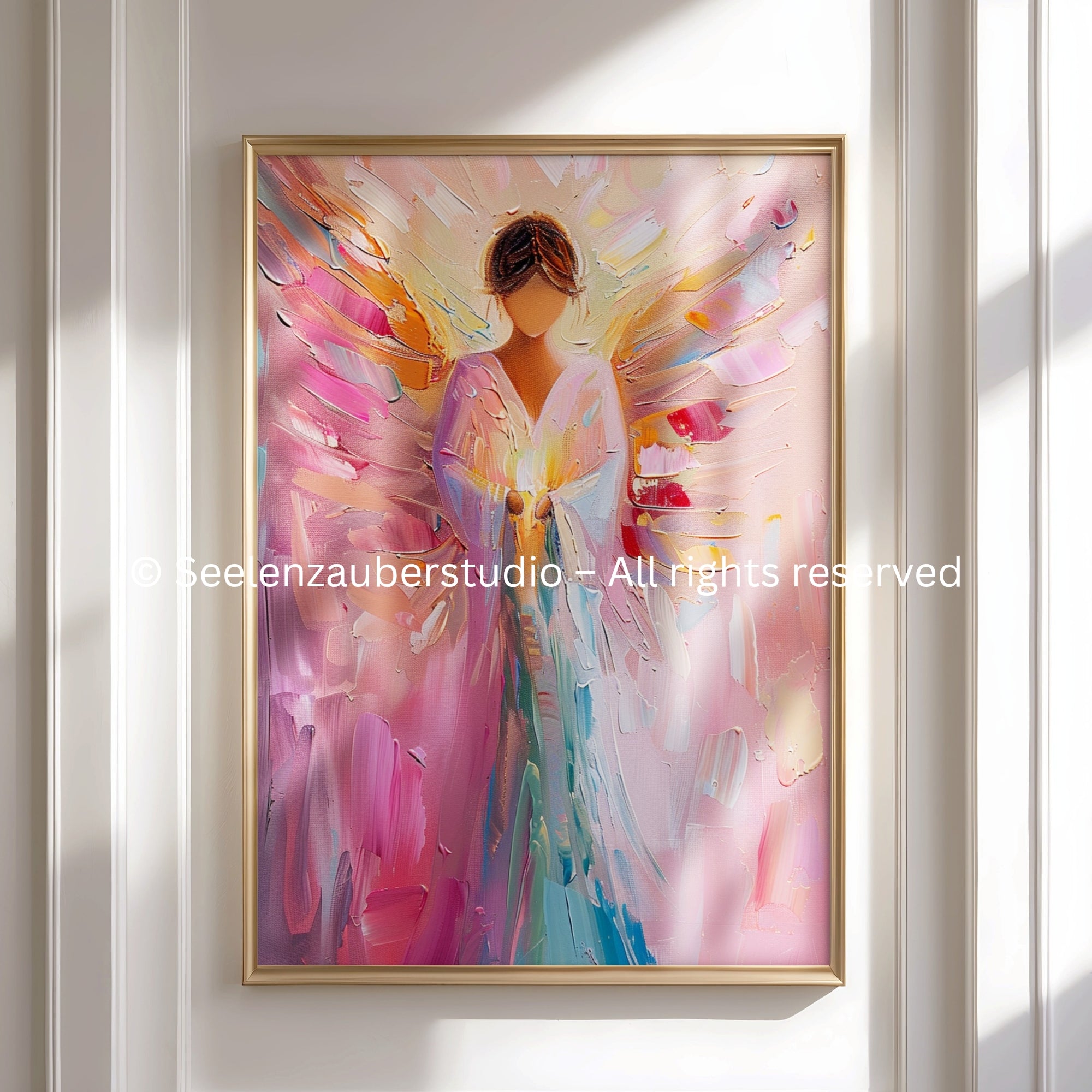 Engel Poster Bunt – Moderner Schutzengel mit Licht  Flügeln – Spirituelle Wandkunst – Engelbild Abstrakt – Geschenk Hoffnung  Kraft