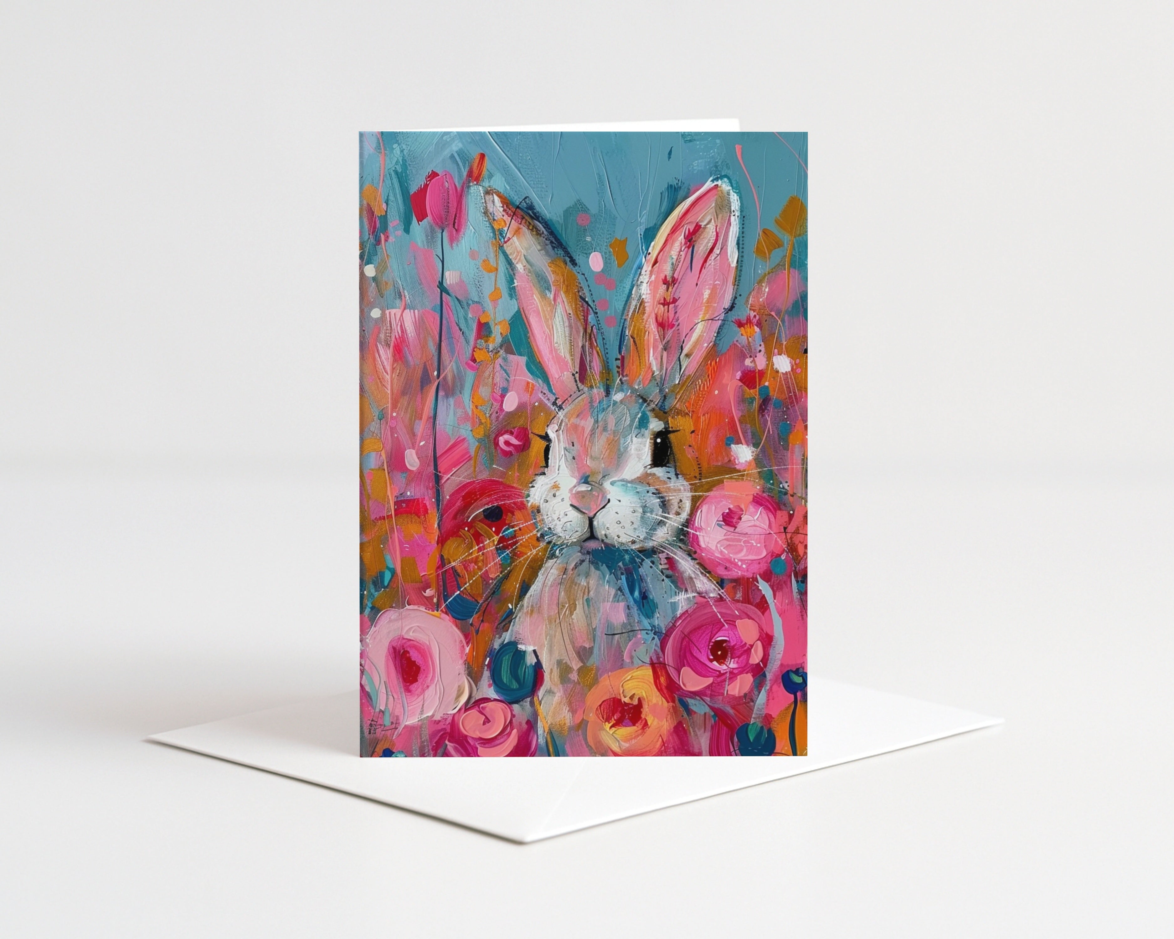 Osterkarten Set „Hase im Blumenmeer" – 10 Stück inkl. 10 Umschläge-Grusskarten